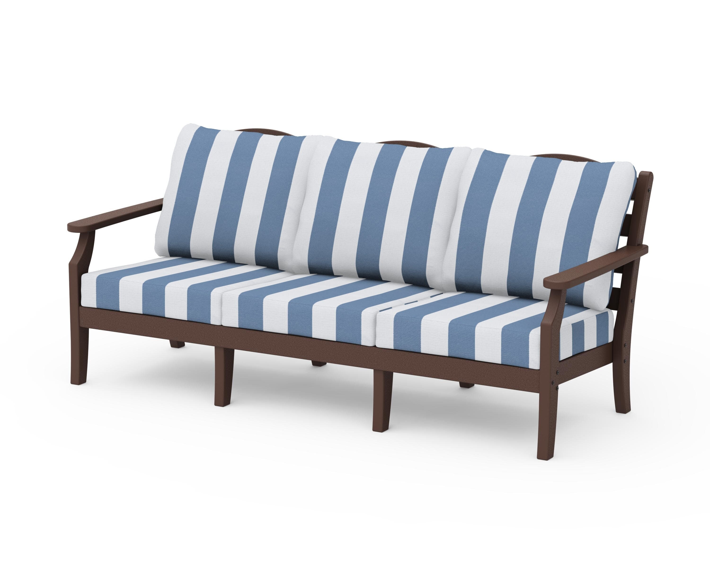 Savannah Deep Seating Sofa in Mahogany / Cabana Stripe Sky Blue