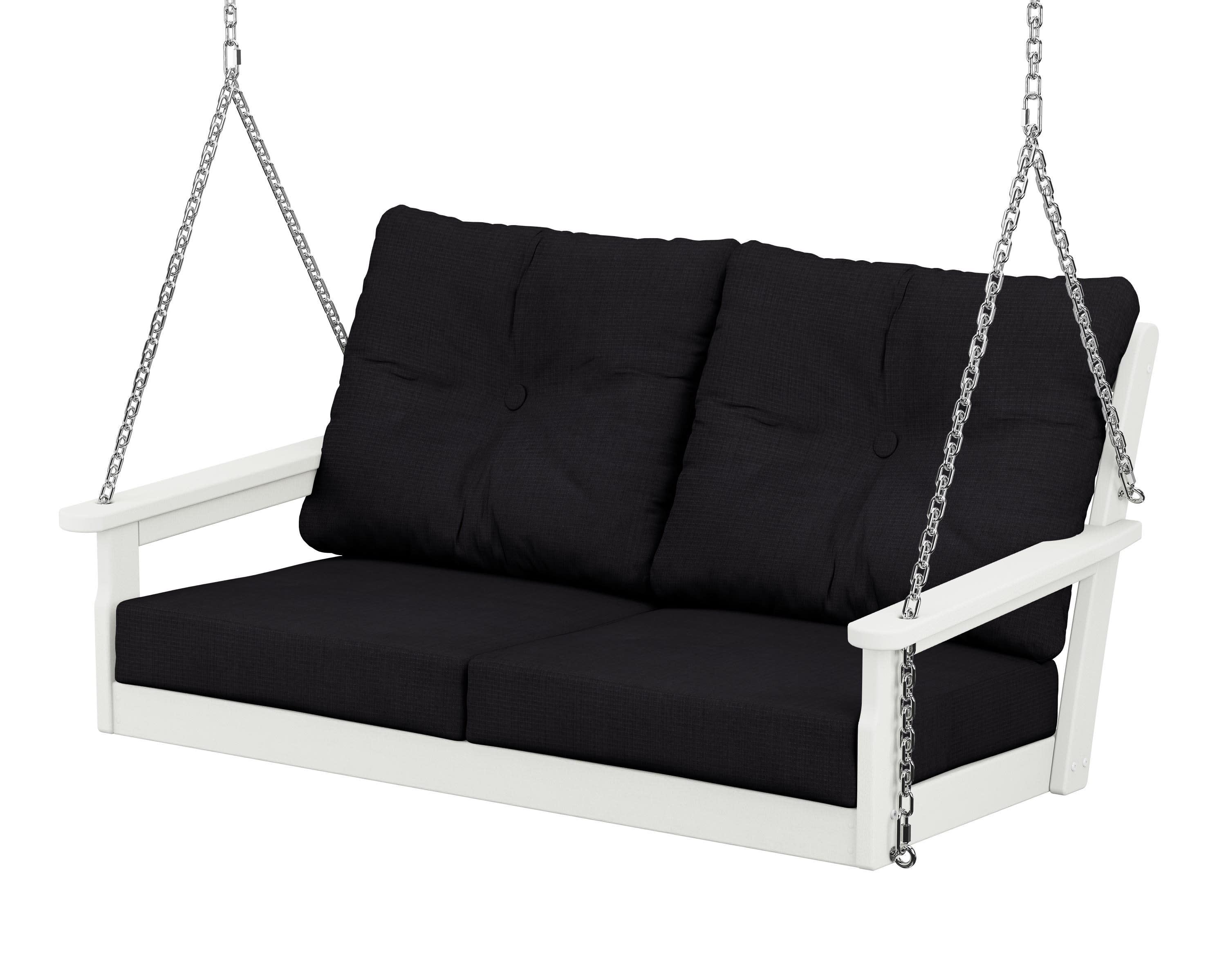 Vineyard Deep Seating Swing in Vintage White / Midnight Linen
