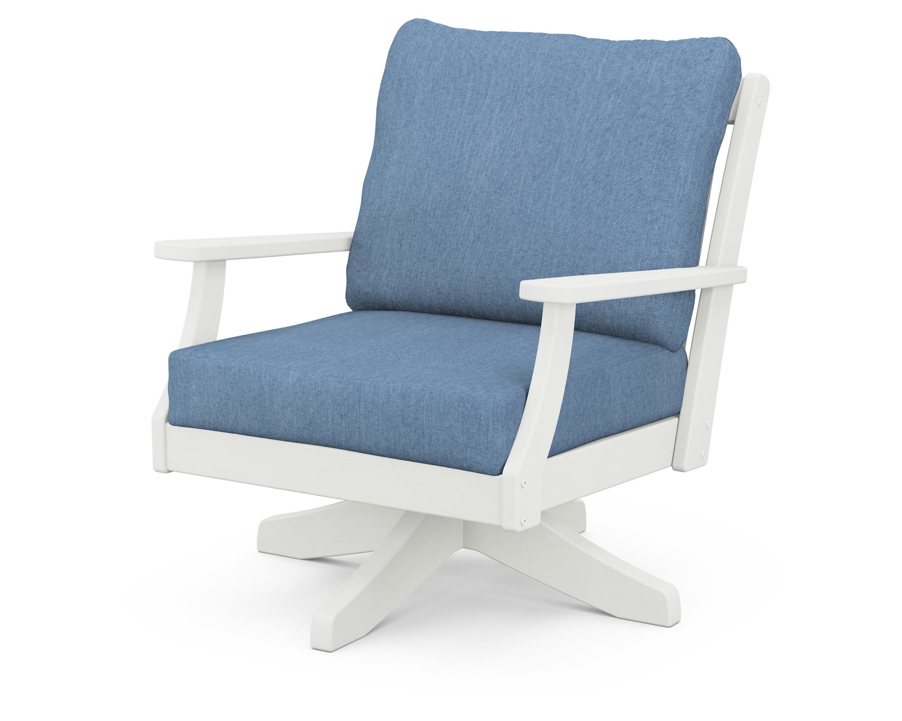 Braxton Deep Seating Swivel Chair in Vintage White / Sky Blue