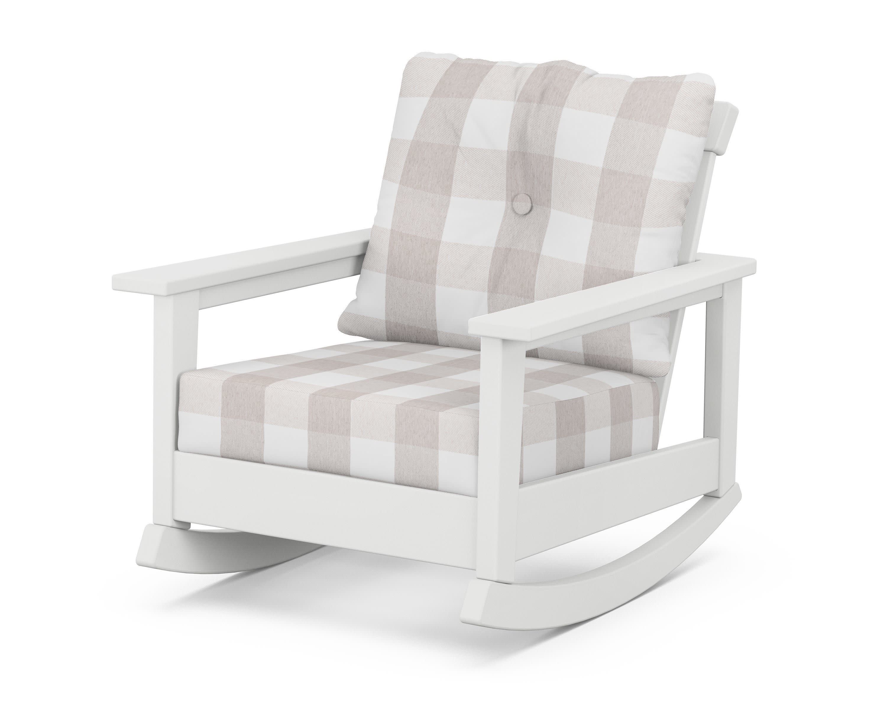 Prescott Deep Seating Rocking Chair in White / Buffalo Plaid Dune Burlap