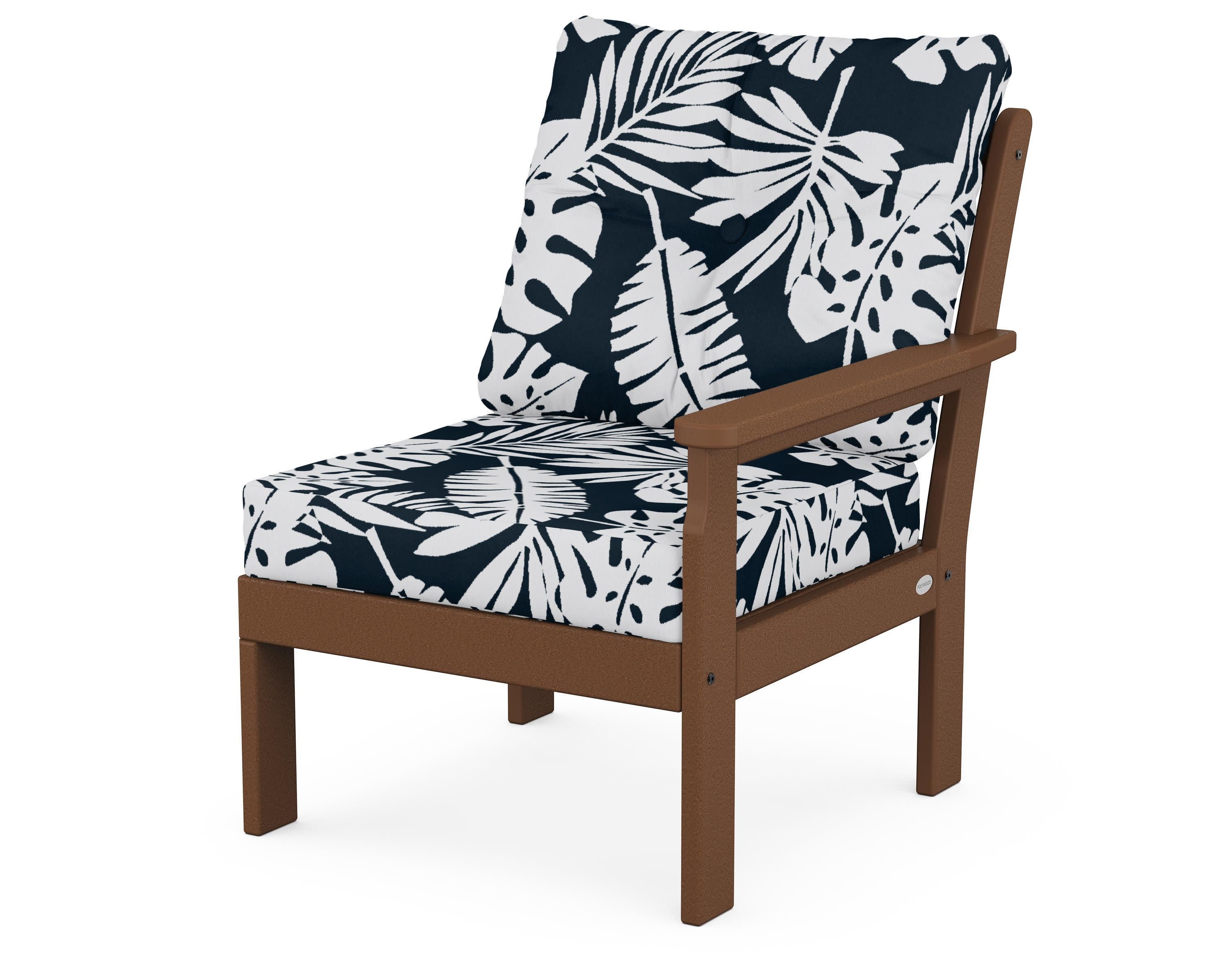 Vineyard Modular Right Arm Chair in Teak / Leaf Marine Indigo