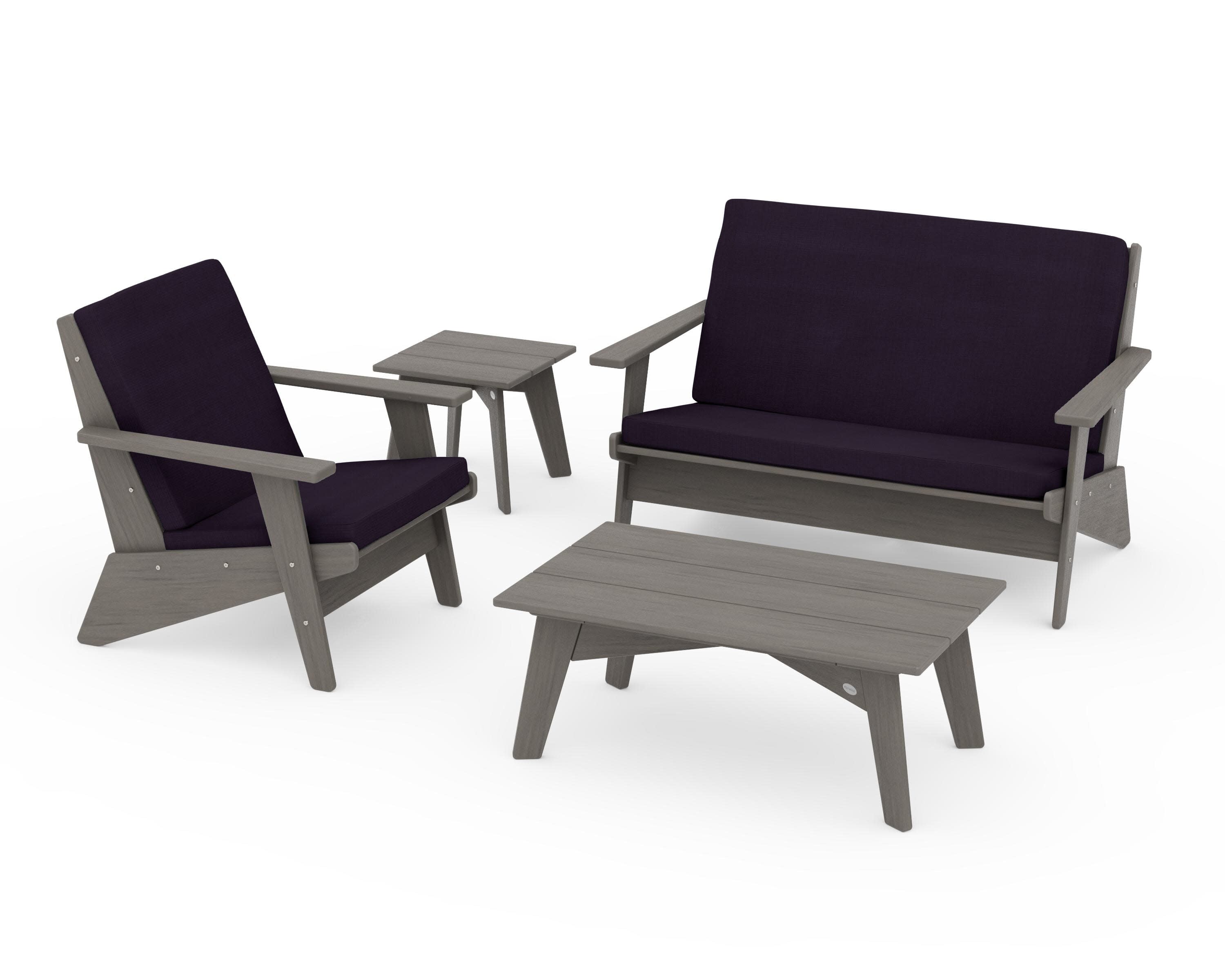 Riviera Modern Lounge 4-Piece Set in Driftwood / Navy Linen