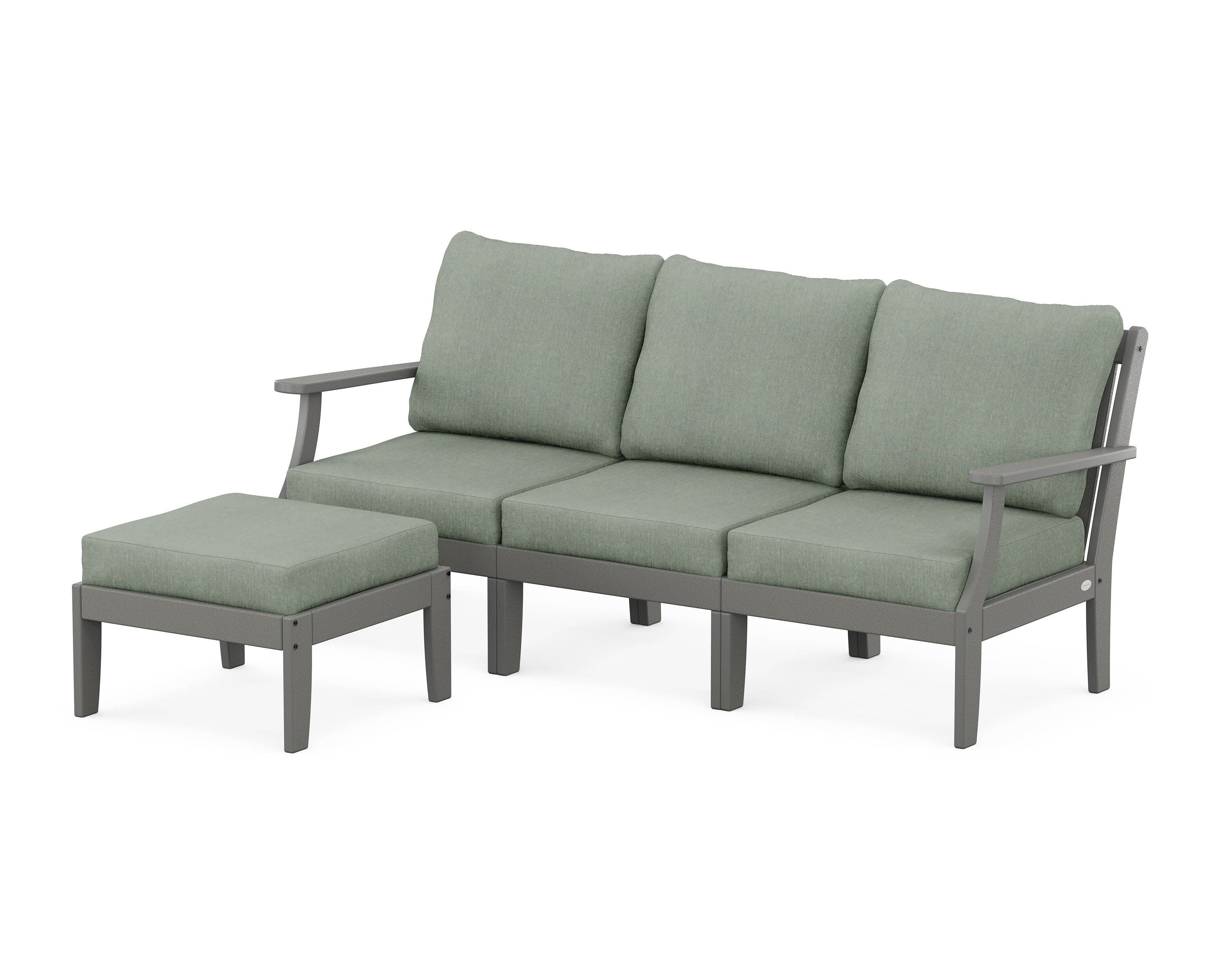 Braxton Modular 4-Piece Deep Seating Set with Ottoman in Slate Grey / Cast Sage