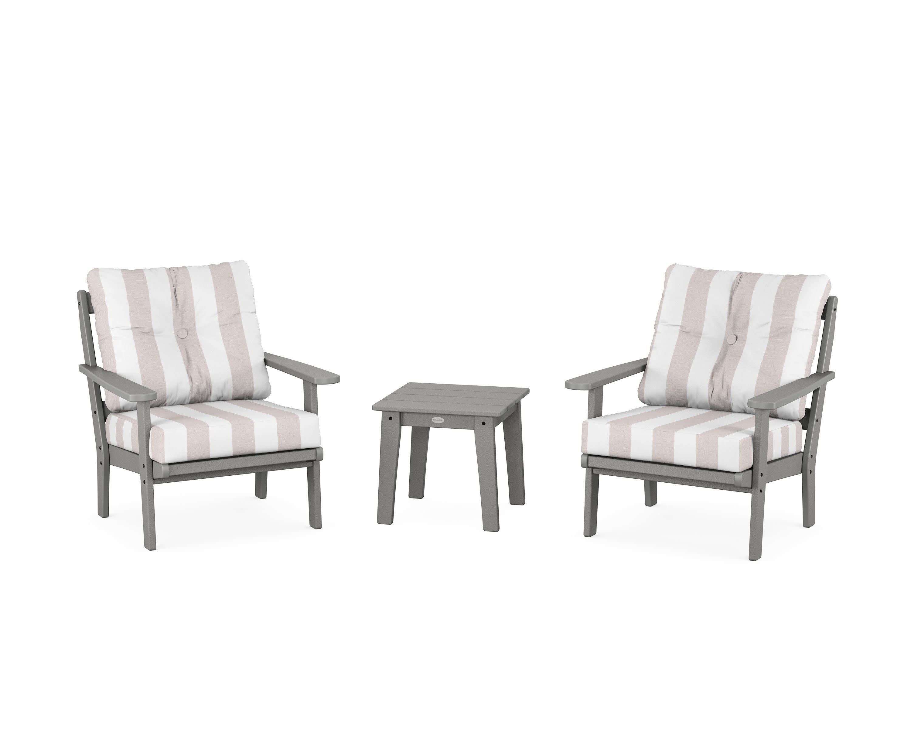 Mission 3-Piece Deep Seating Set in Slate Grey / Cabana Stripe Dune Burlap