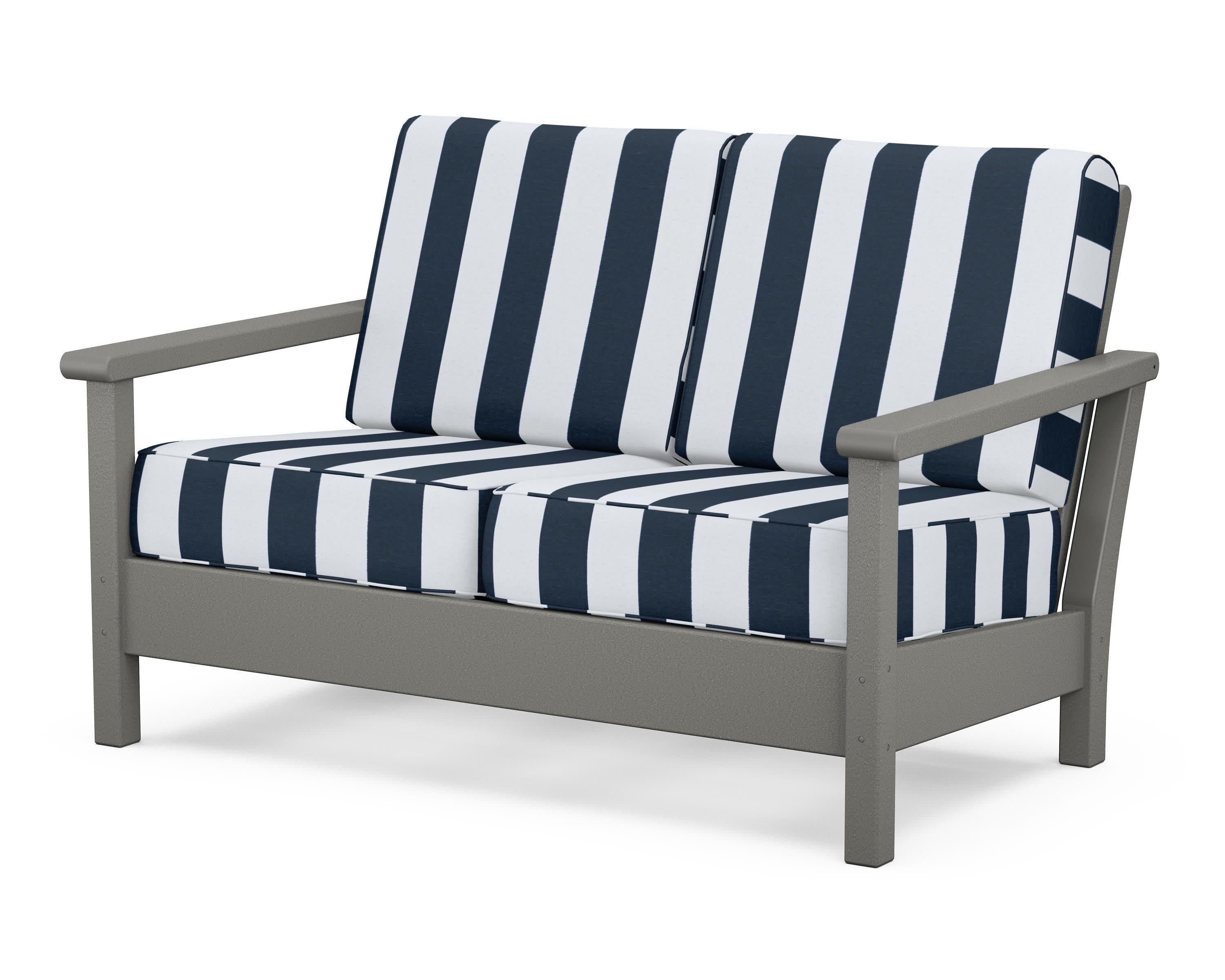Harbour Deep Seating Loveseat in Slate Grey / Cabana Stripe Marine Indigo