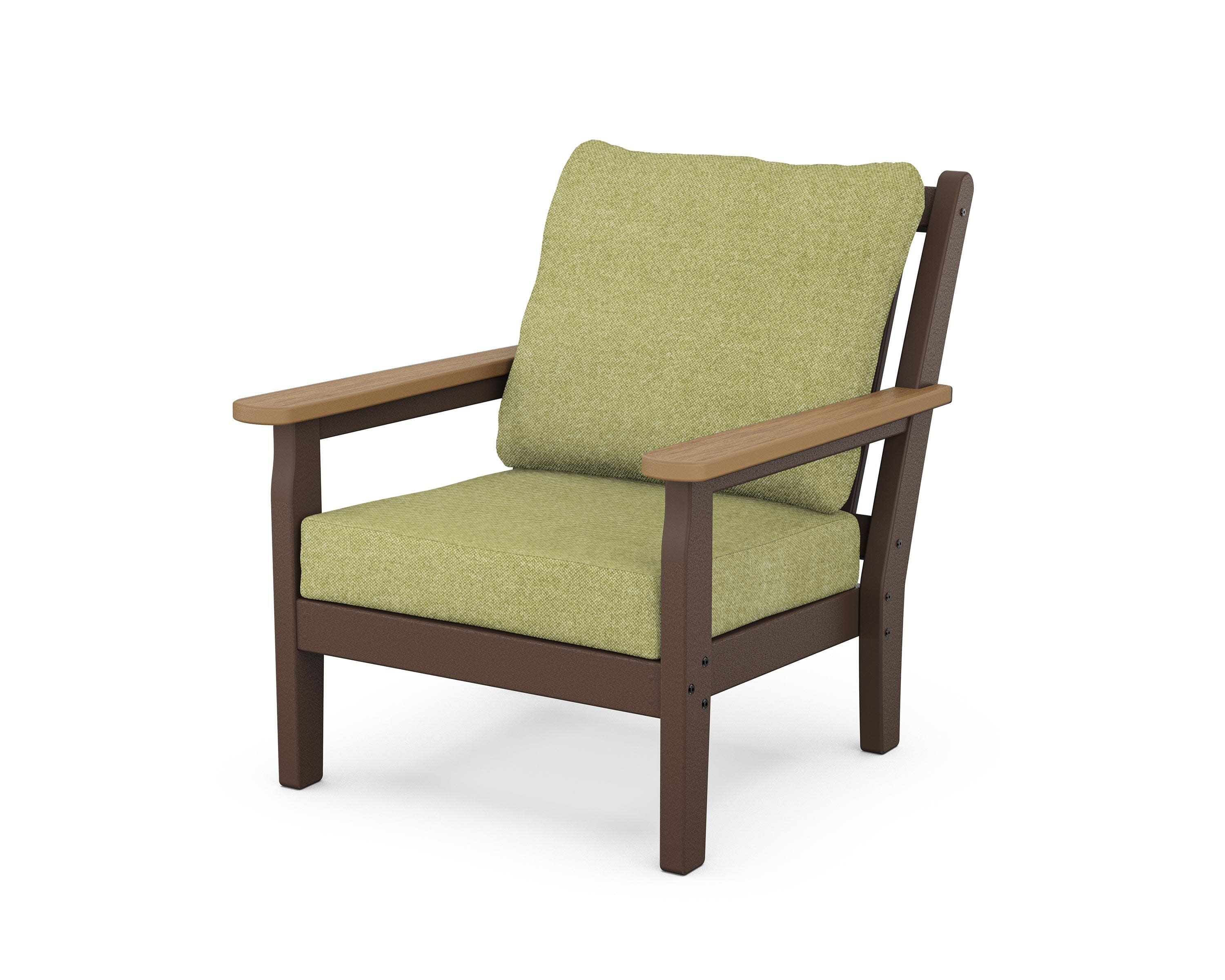 Chippendale Deep Seating Chair in Mahogany / Natural / Chartreuse Boucle