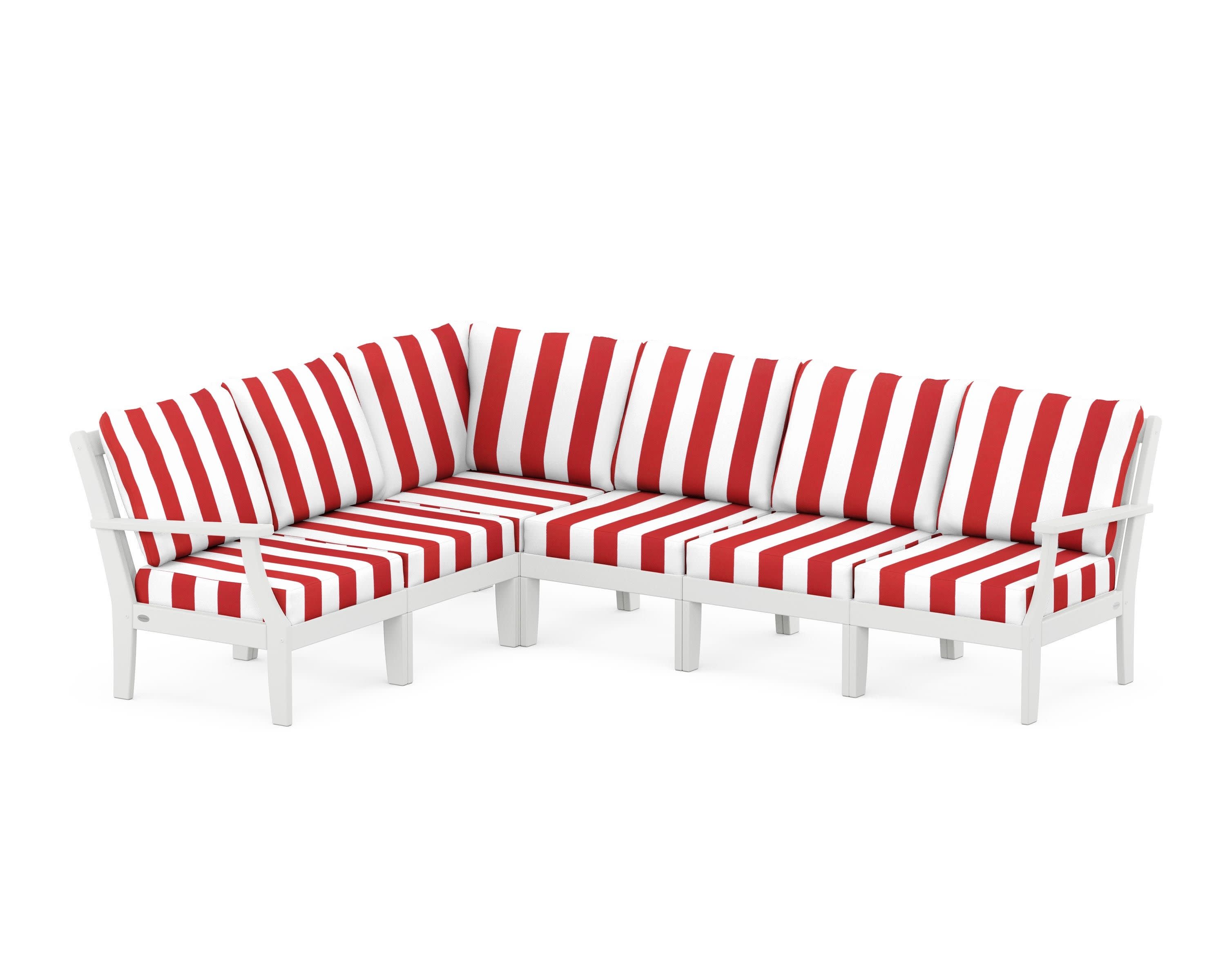 Braxton Modular 6-Piece Deep Seating Set in White / Cabana Stripe Crimson