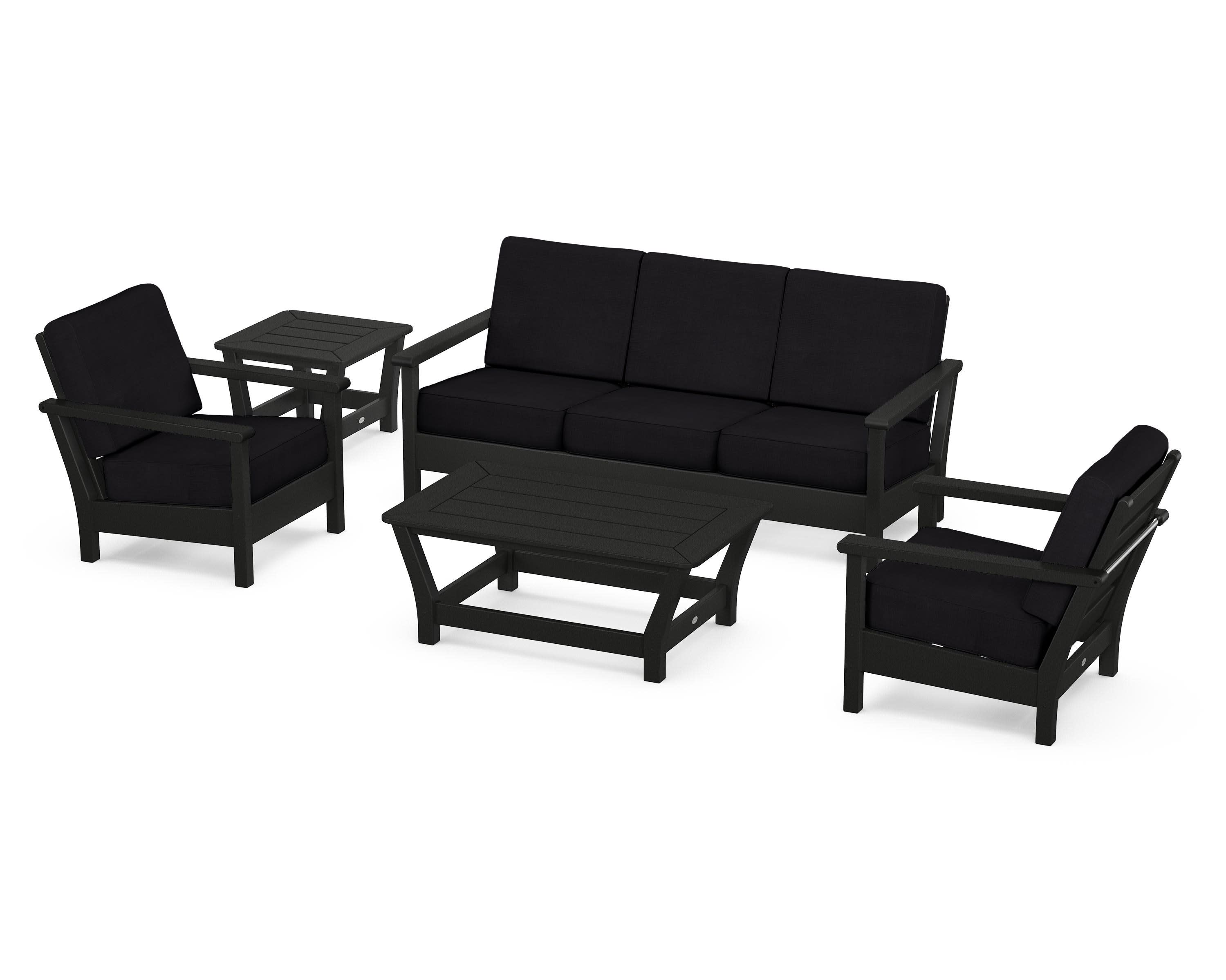 Harbour 5-Piece Deep Seating Set in Black / Midnight Linen