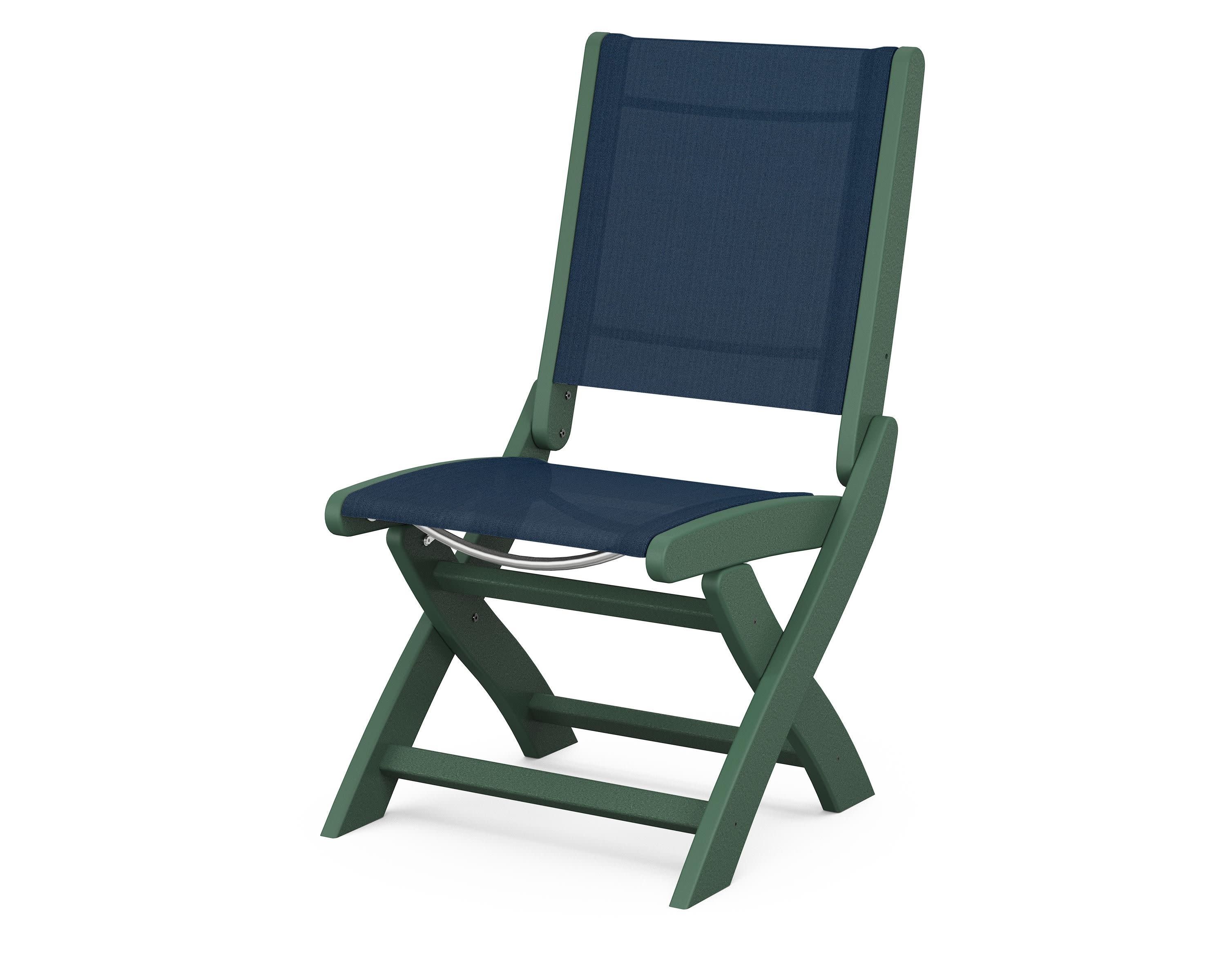 Coastal Folding Side Chair in Green / Navy Blue Sling