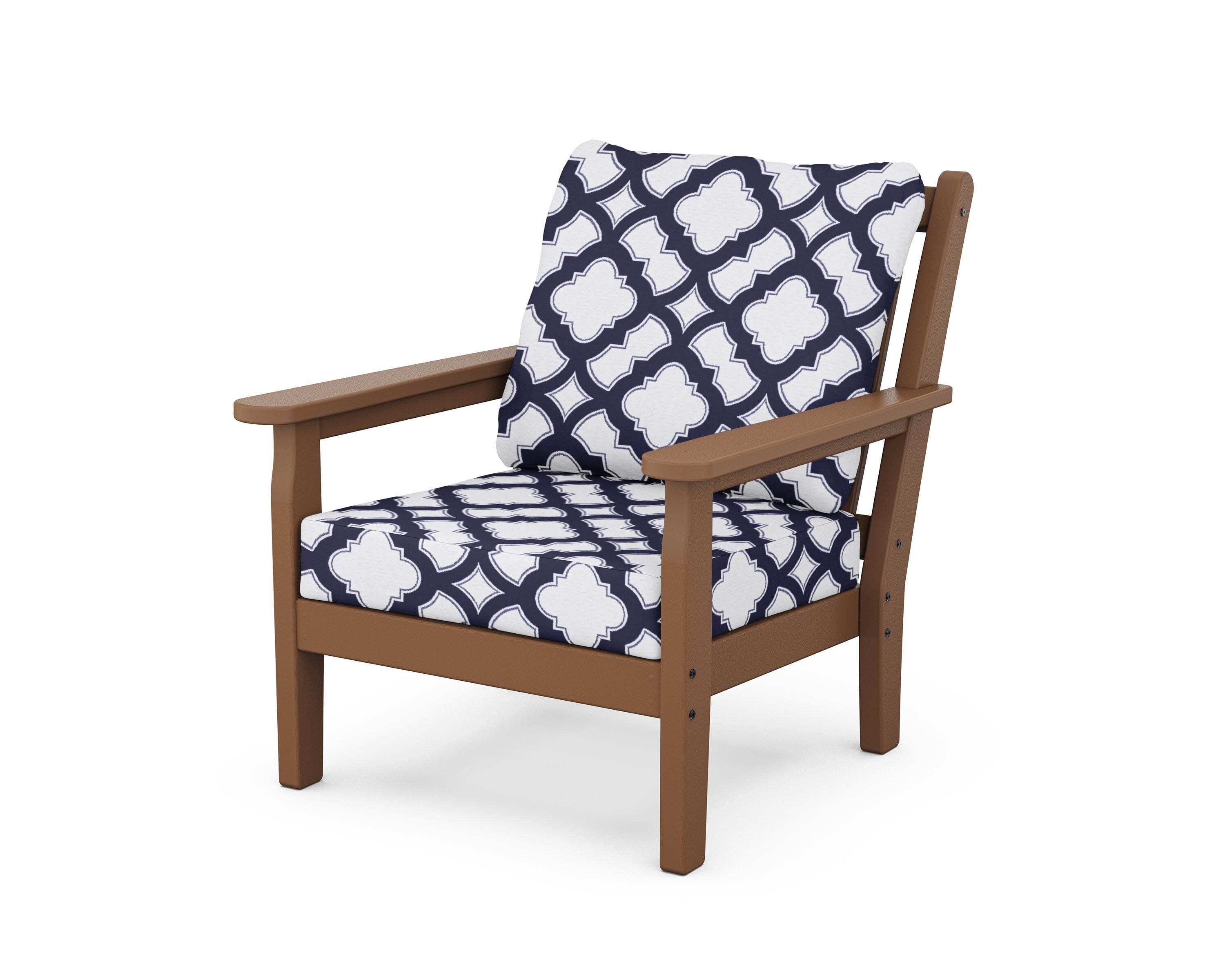 Chippendale Deep Seating Chair in Teak / Trellis Navy