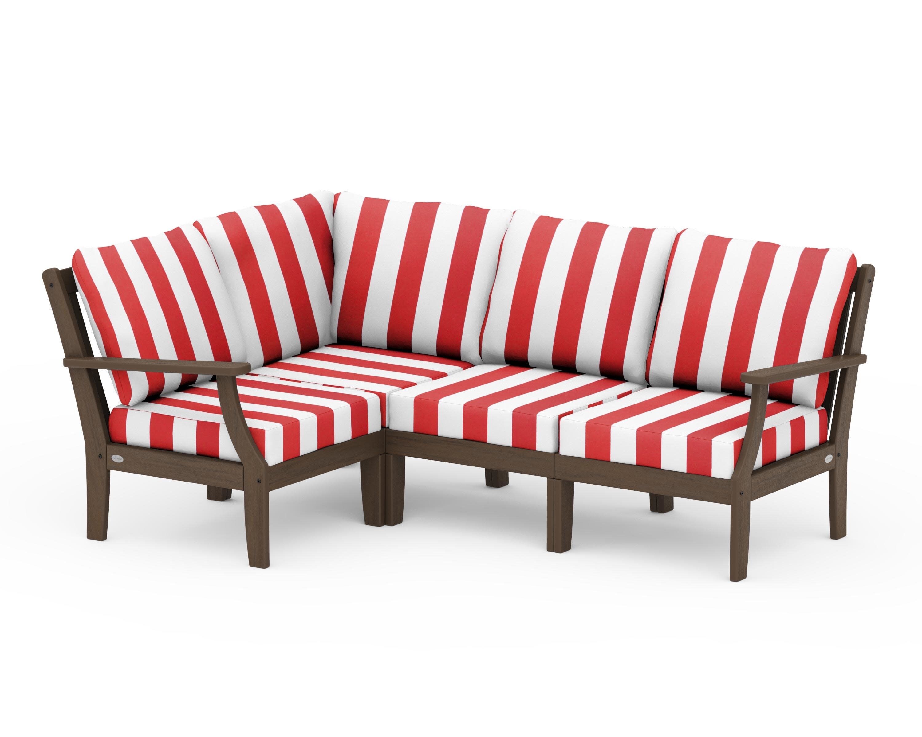 Braxton Modular 4-Piece Deep Seating Set in Kona / Cabana Stripe Crimson