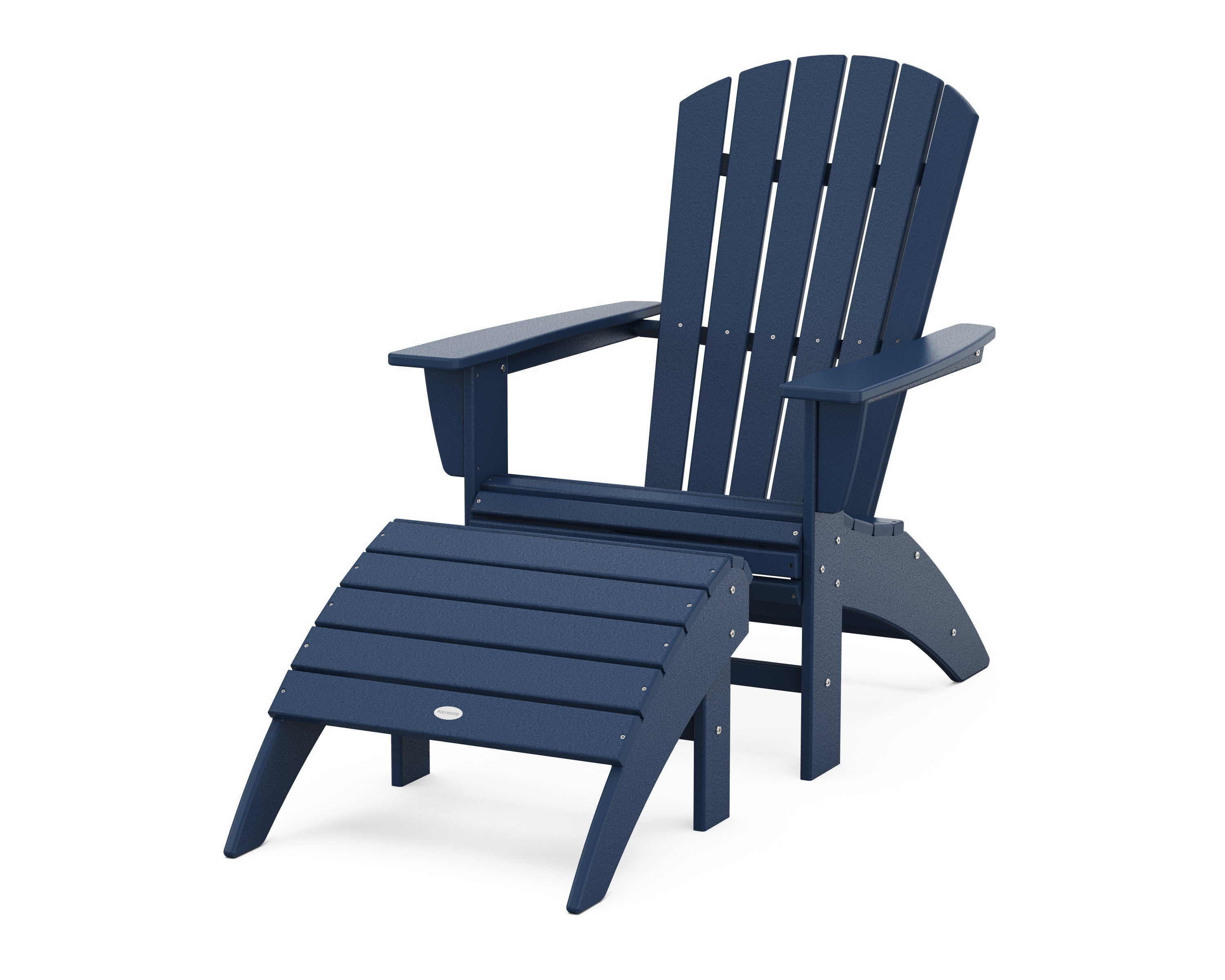 Nautical Curveback Adirondack Chair 2-Piece Set with Ottoman in Navy