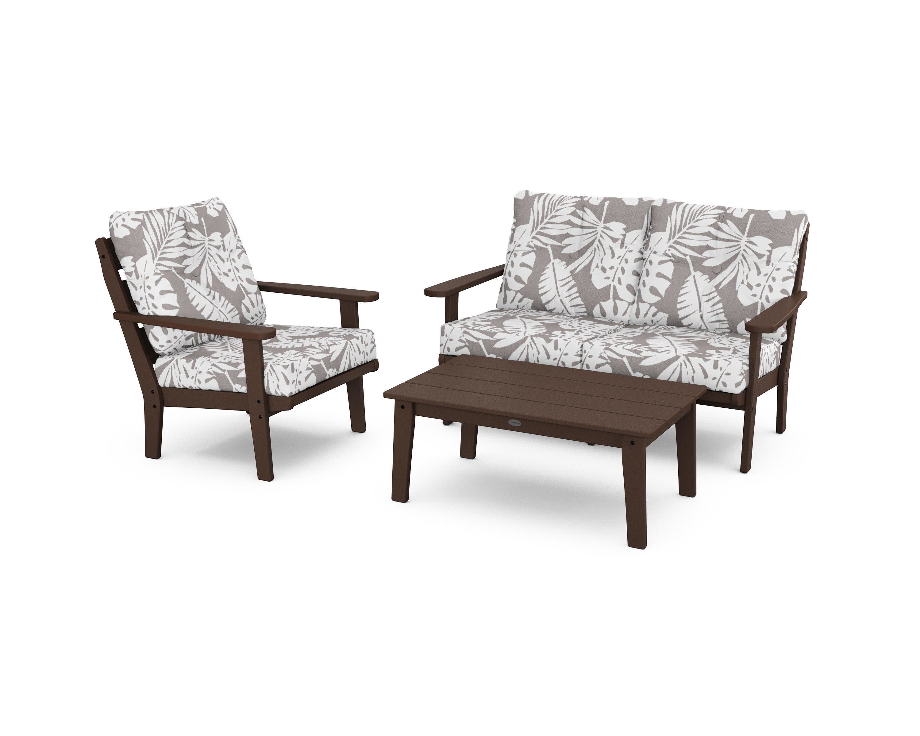 Lakeside 3-Piece Deep Seating Set in Mahogany / Leaf Grey Mist
