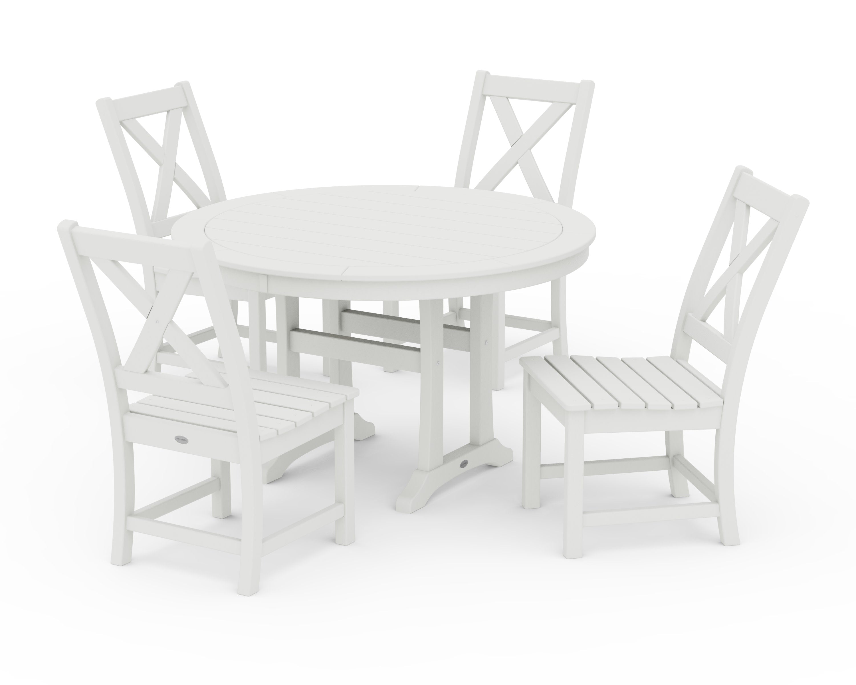 Braxton Side Chair 5-Piece Round Dining Set With Trestle Legs in Vintage White