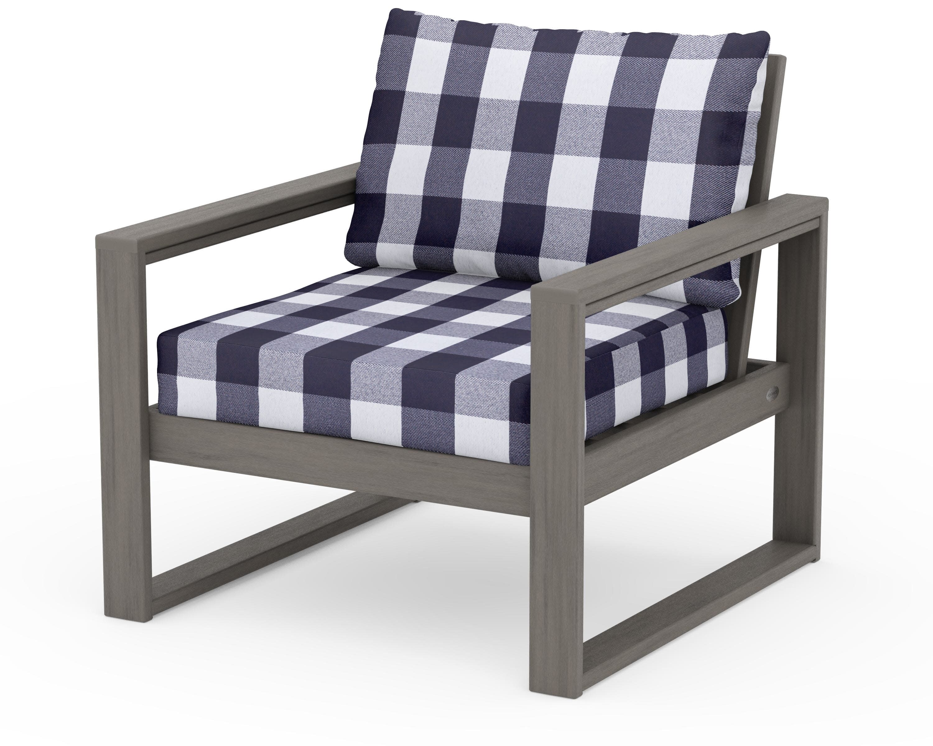 EDGE Club Chair in Driftwood / Buffalo Plaid Navy