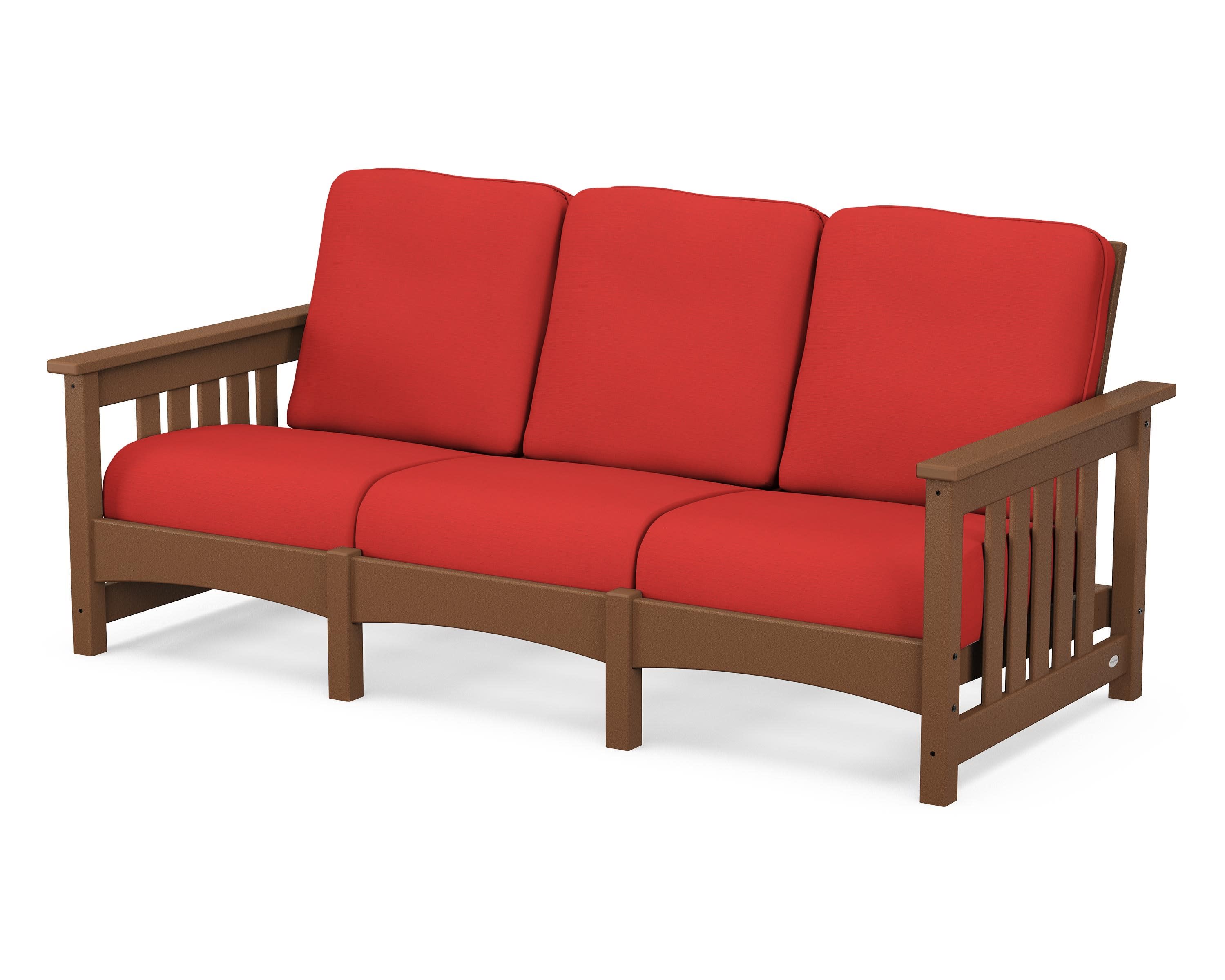 Club Mission Sofa in Teak / Crimson Linen