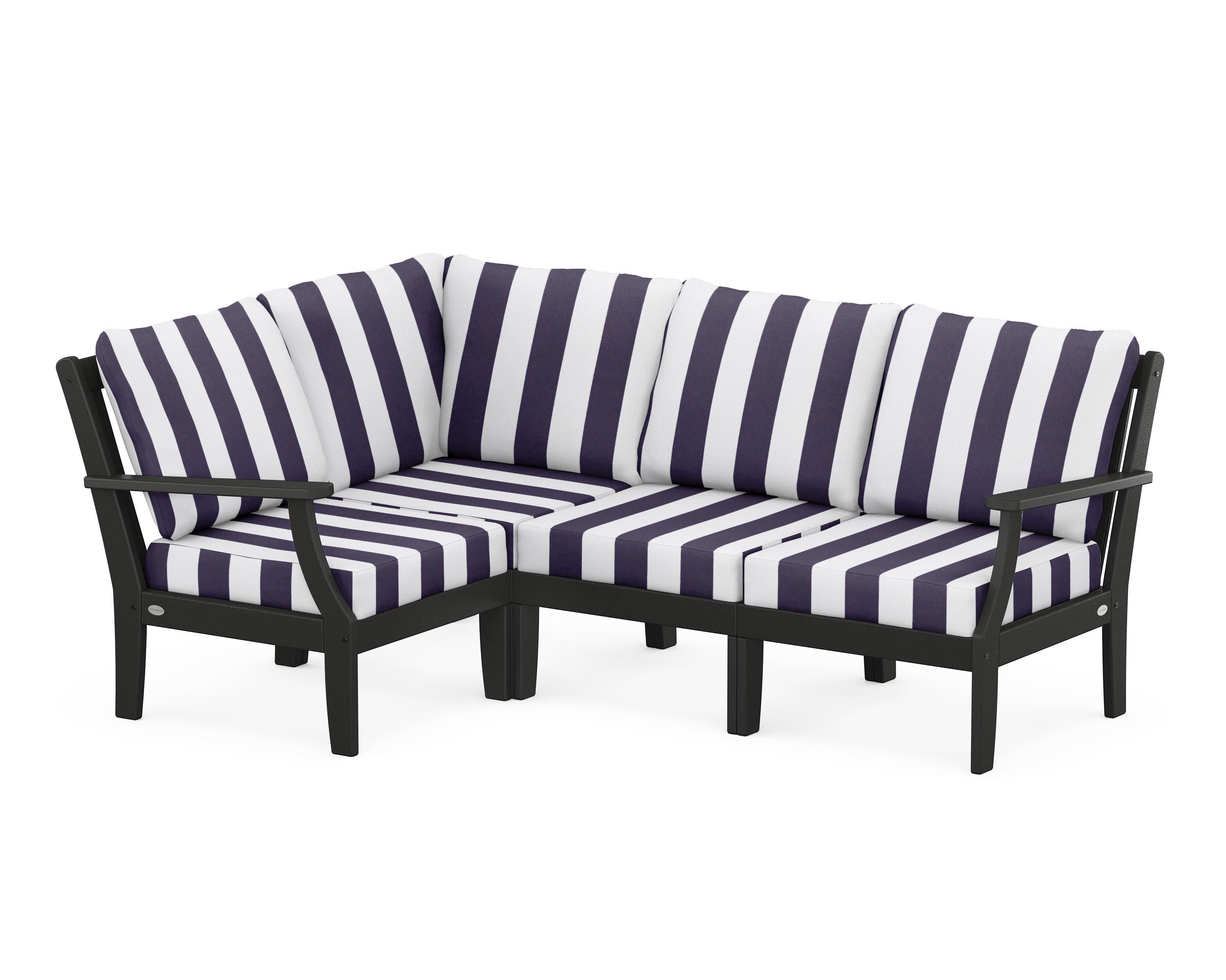 Braxton Modular 4-Piece Deep Seating Set in Black / Cabana Stripe Navy