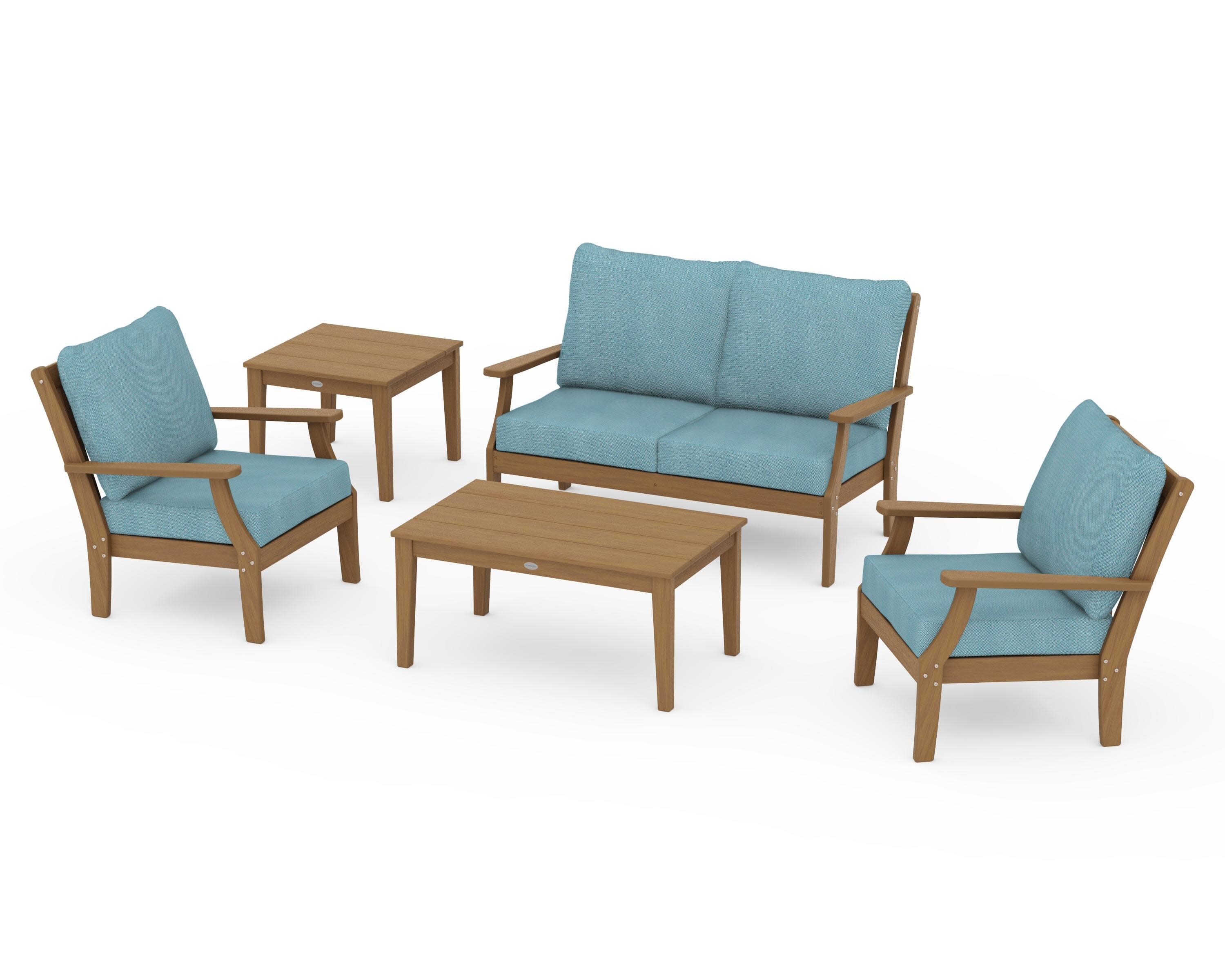 Braxton 5-Piece Deep Seating Set in Natural / Lattice Sky Blue
