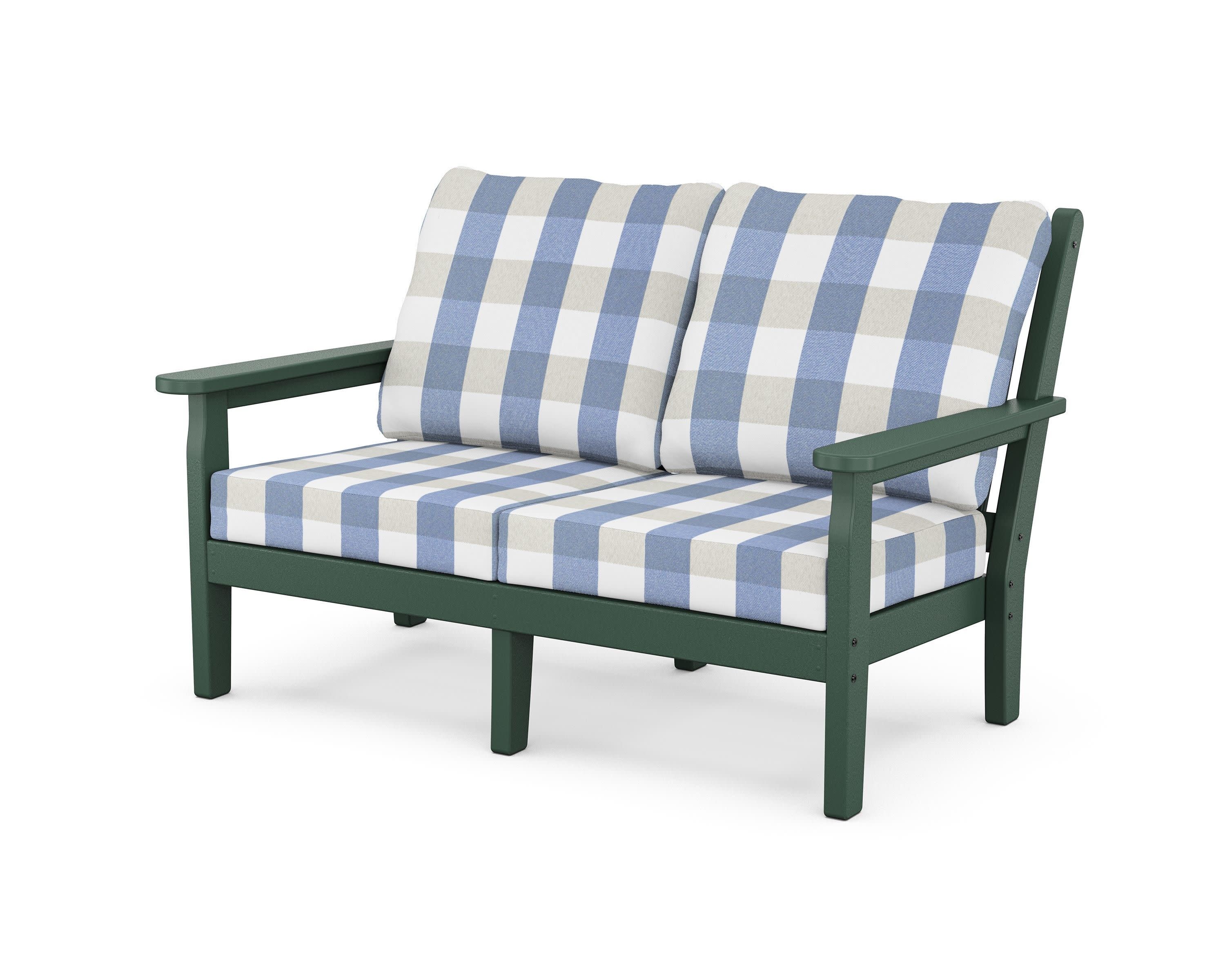 Chippendale Deep Seating Loveseat in Green / Buffalo Plaid Sky Blue