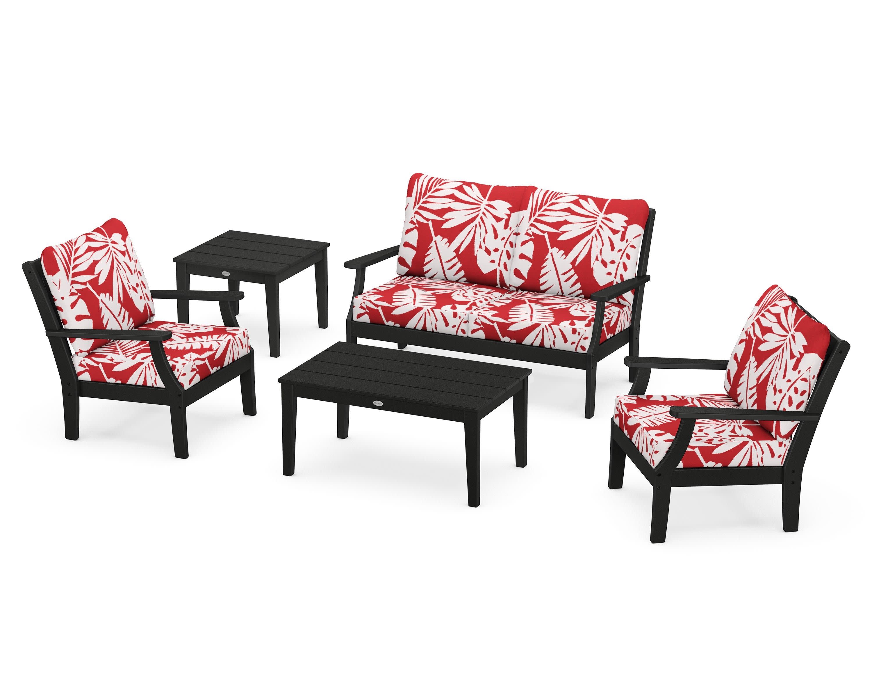 Braxton 5-Piece Deep Seating Set in Black / Leaf Crimson