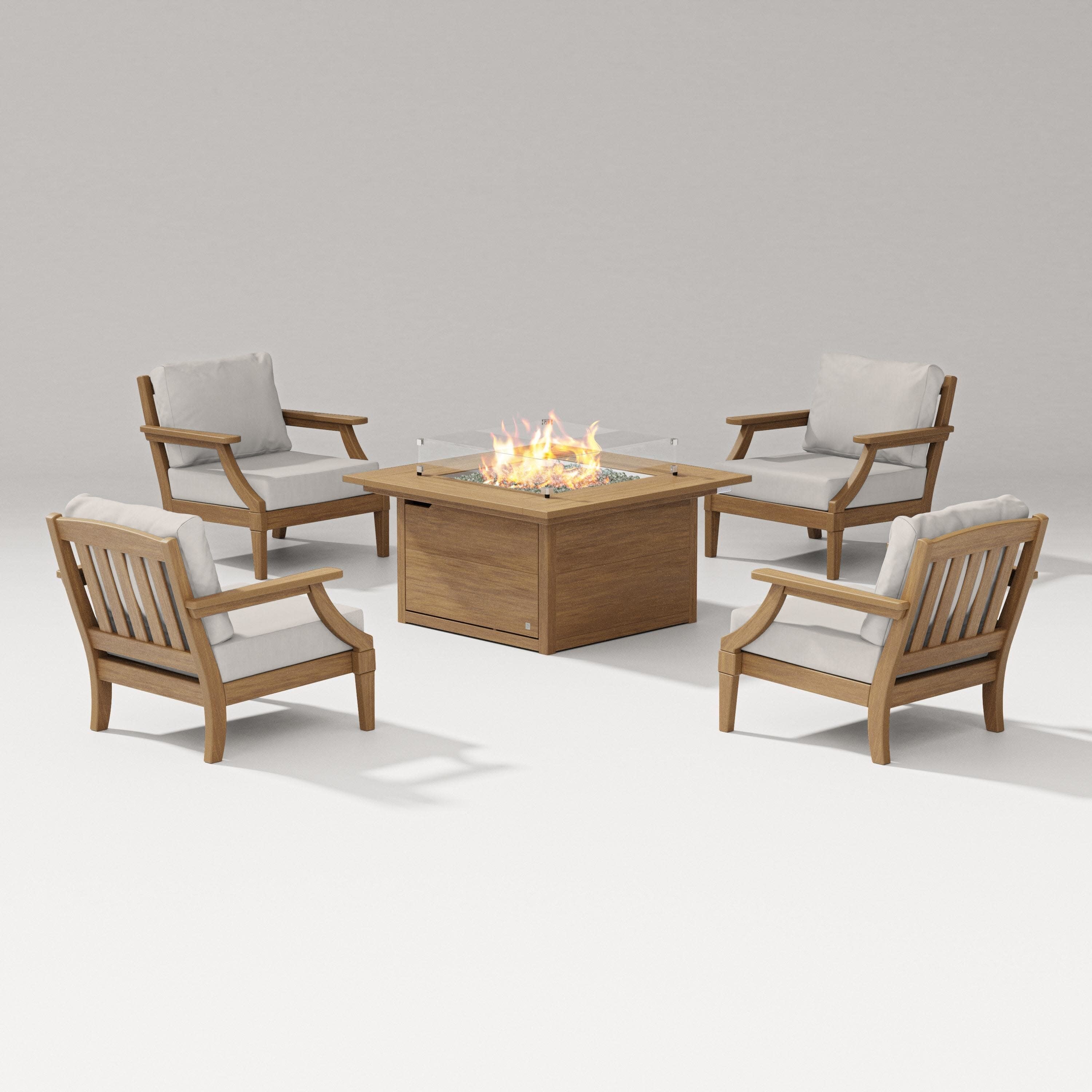 Estate 5-Piece Lounge Fire Table Set in Natural / Cast Ash