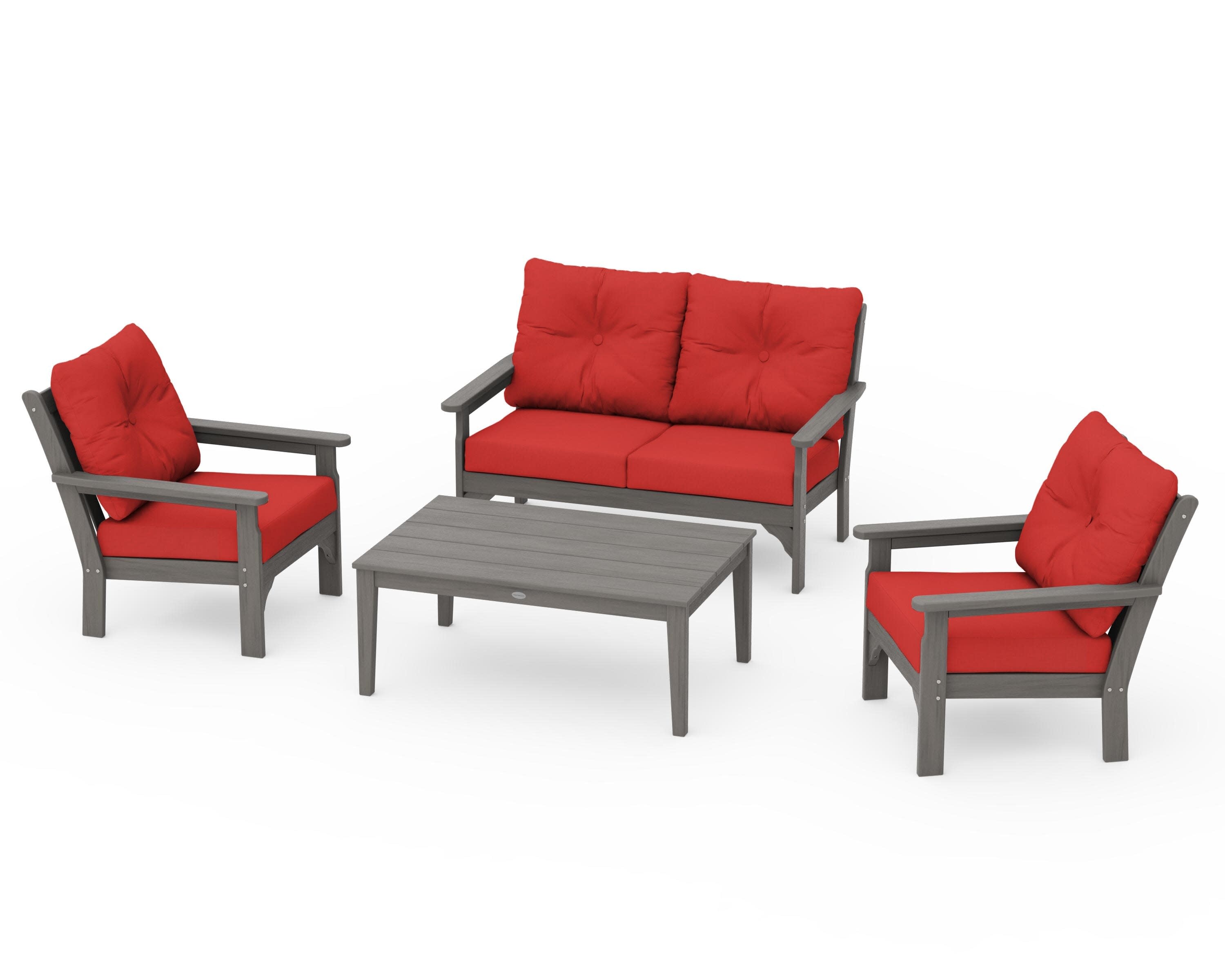 Vineyard 4-Piece Deep Seating Set in Driftwood / Crimson Linen