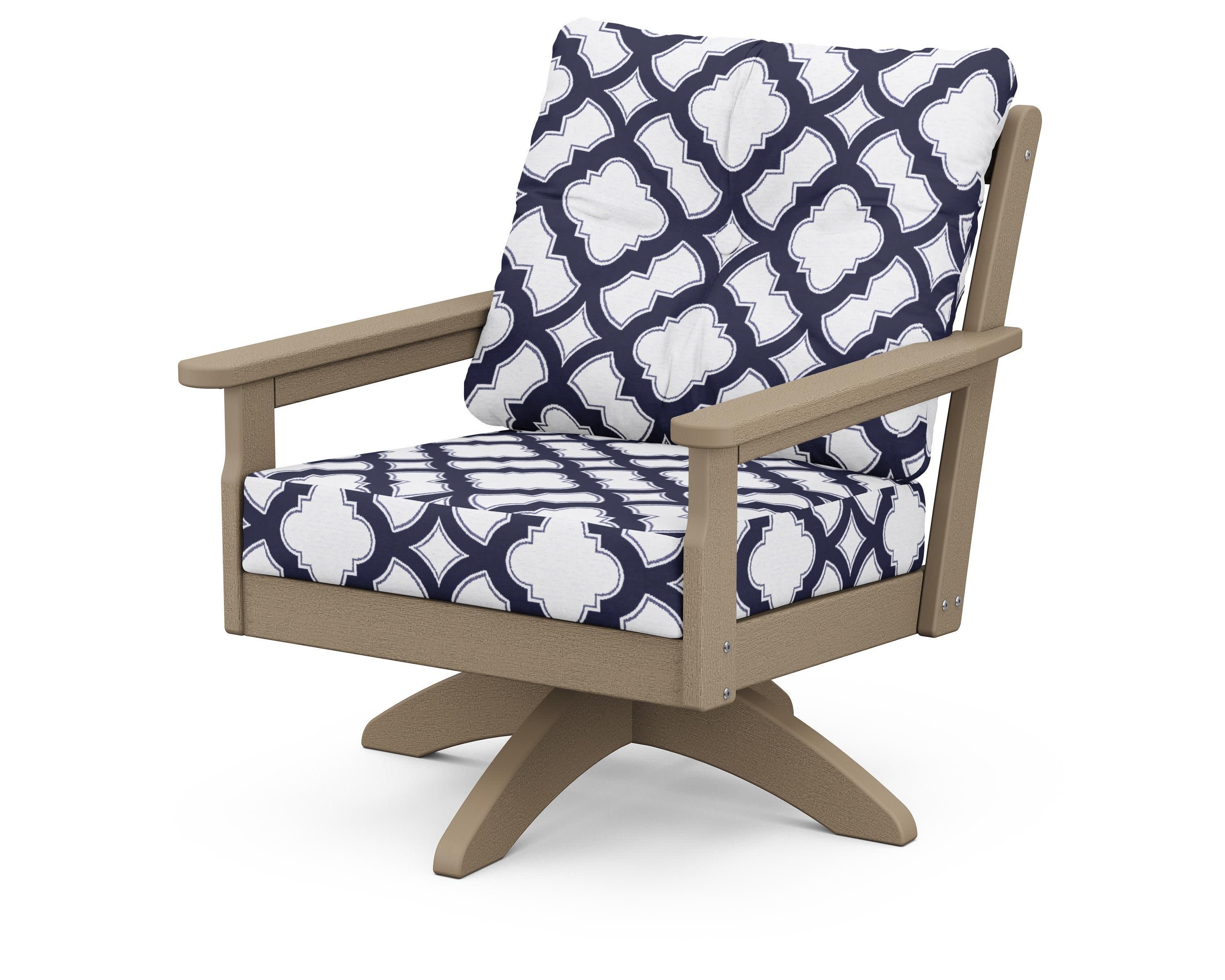 Vineyard Deep Seating Swivel Chair in Vintage Sahara / Trellis Navy
