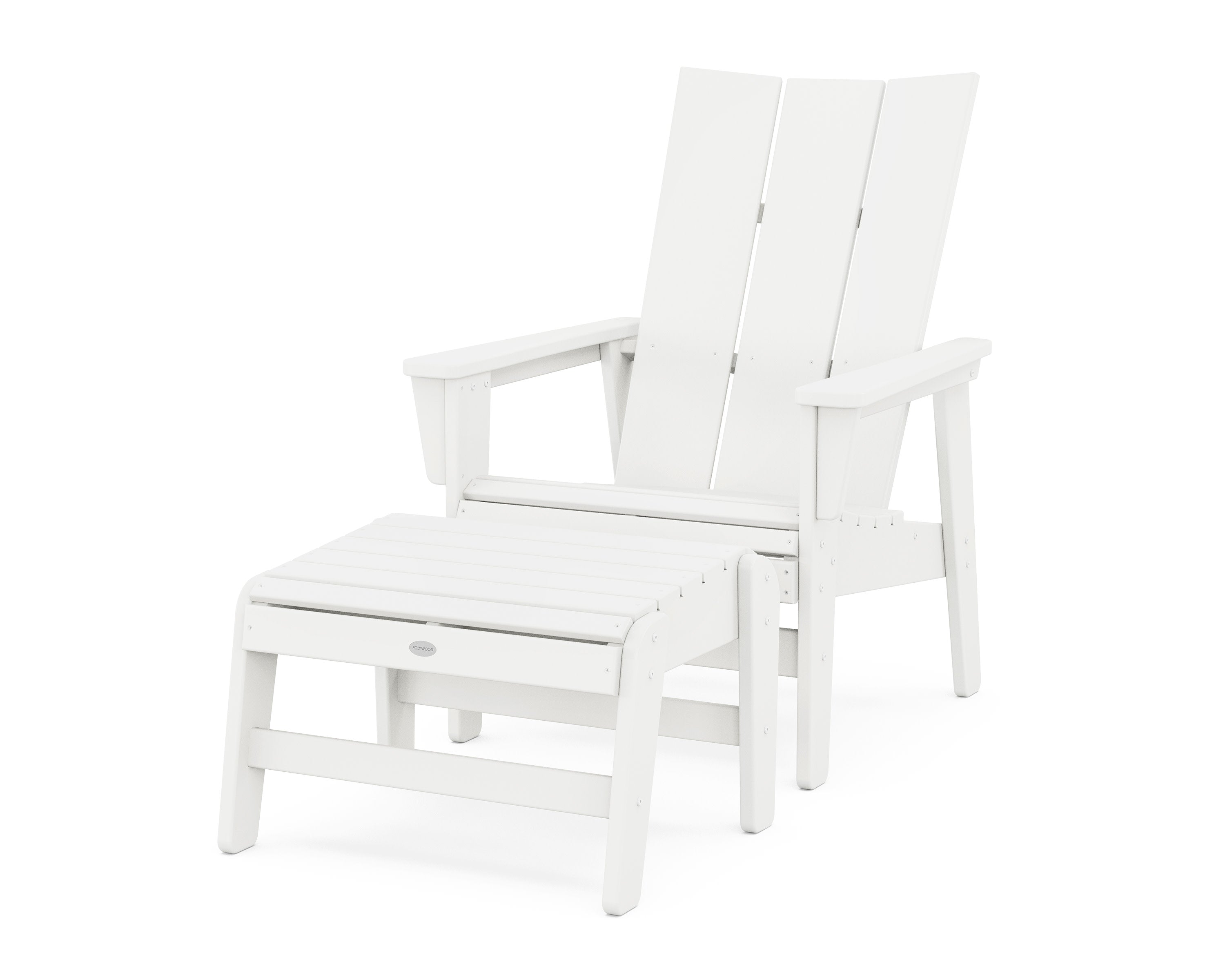 Modern Grand Upright Adirondack Chair with Ottoman in Vintage White