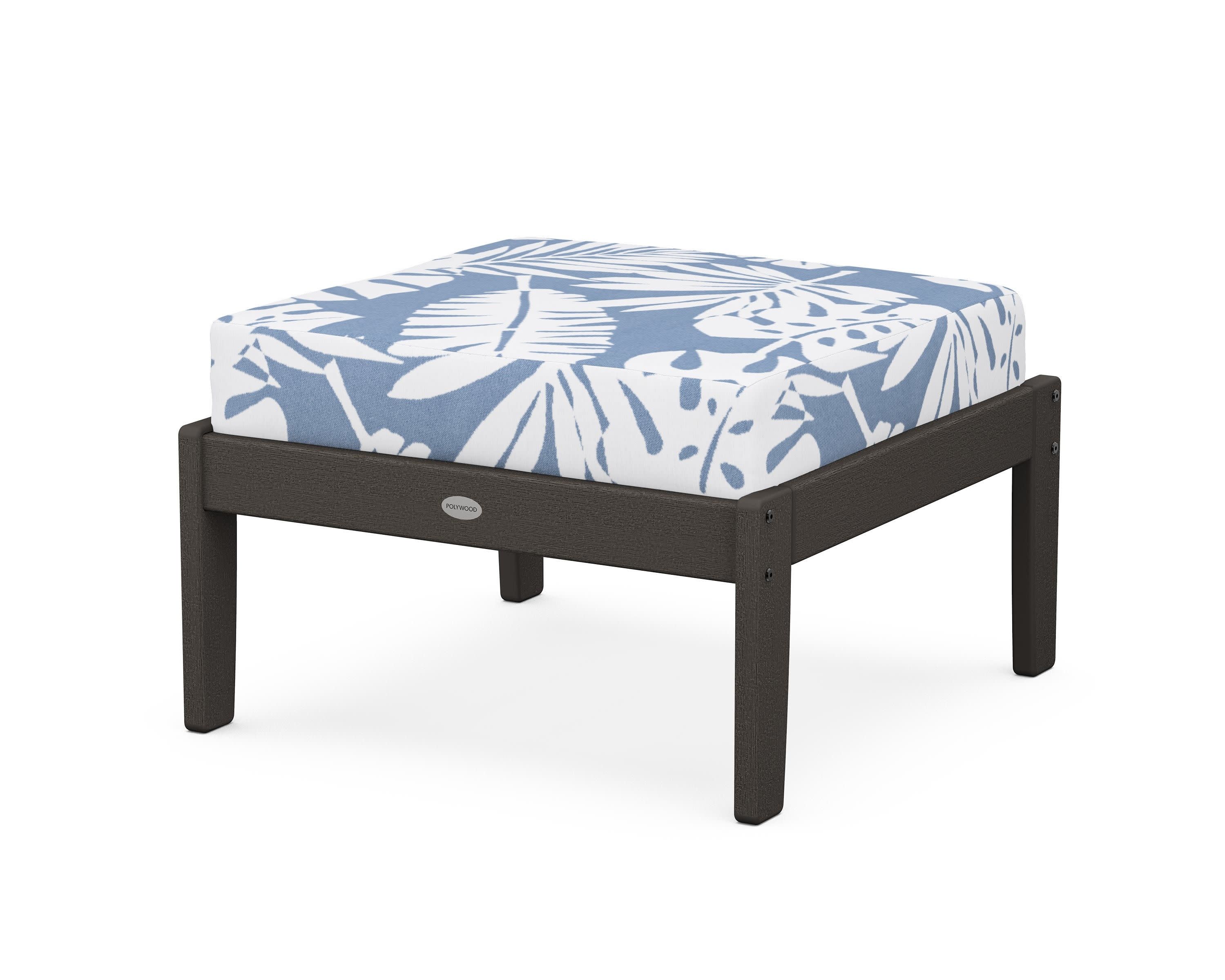 Braxton Deep Seating Ottoman in Vintage Coffee / Leaf Sky Blue