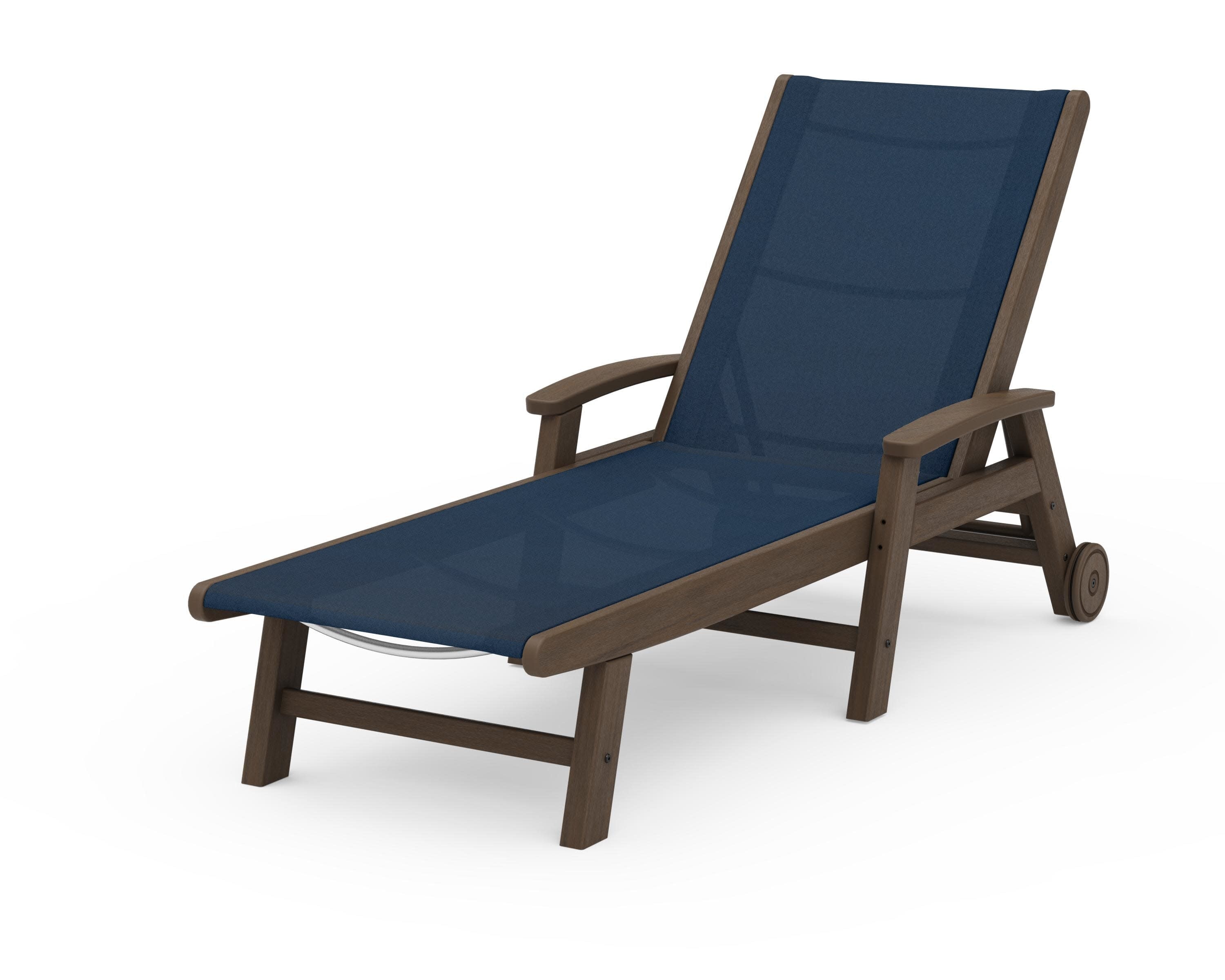 Coastal Chaise with Wheels in Kona / Navy Blue Sling