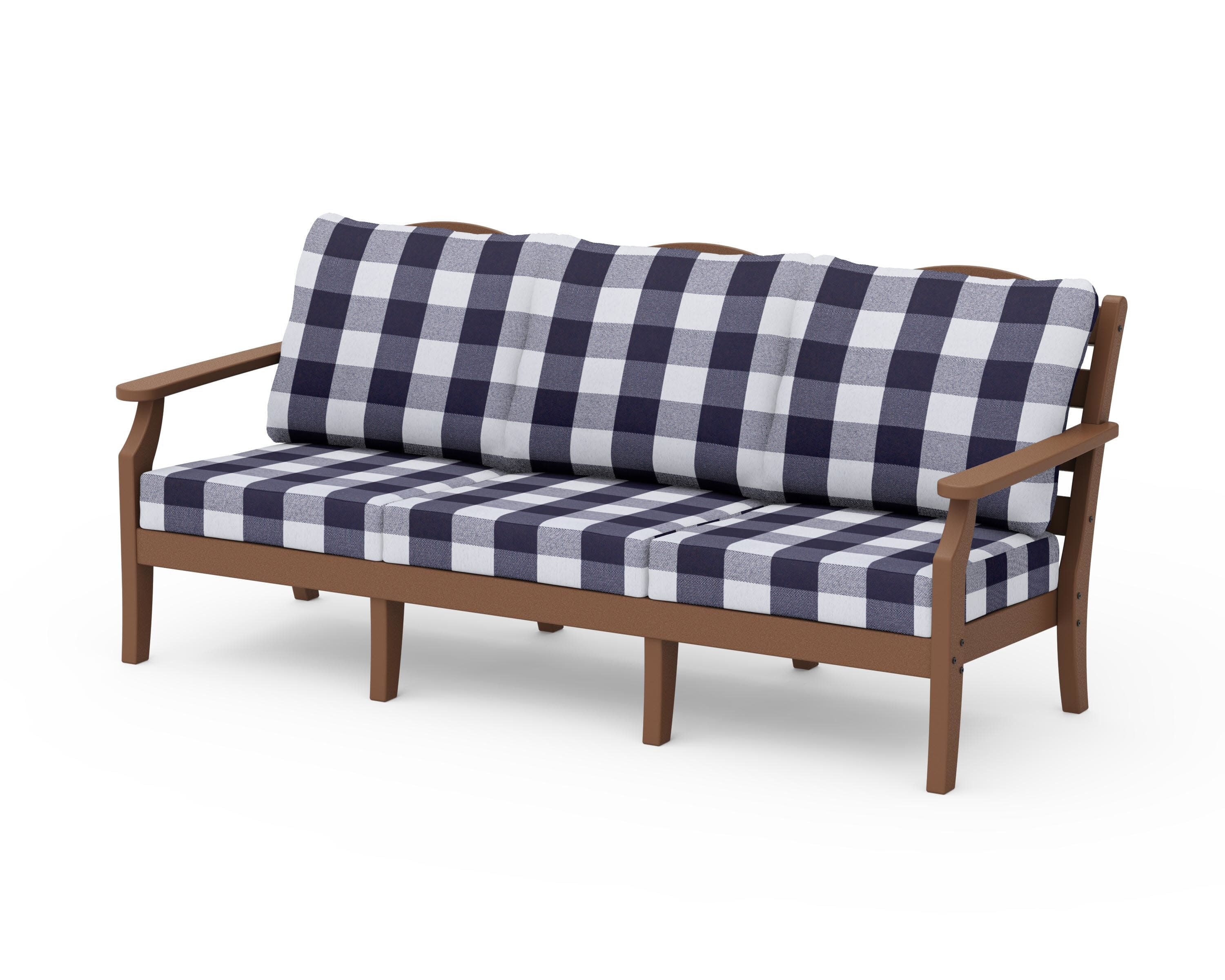 Savannah Deep Seating Sofa in Teak / Buffalo Plaid Navy