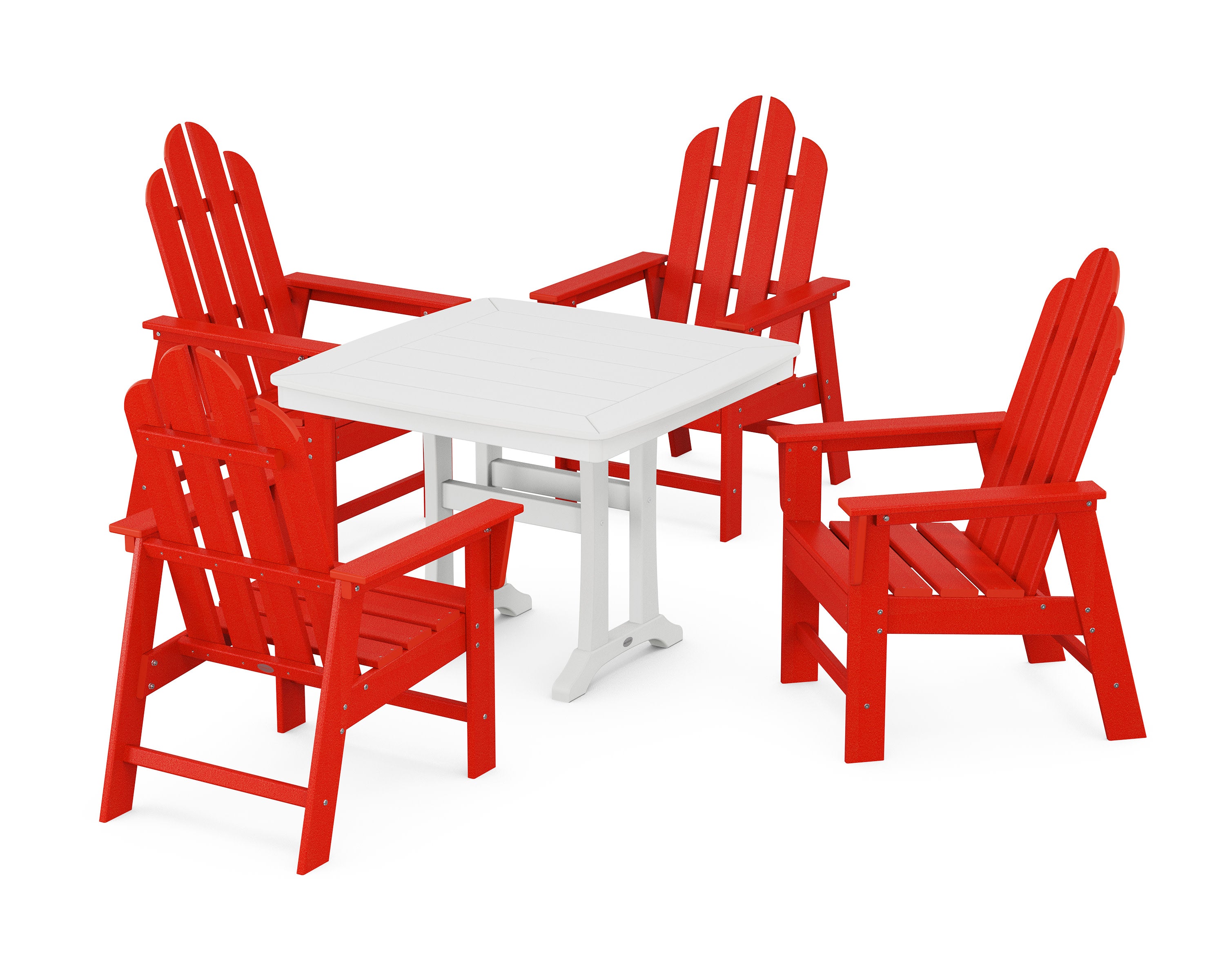 Long Island 5-Piece Dining Set with Trestle Legs in Sunset Red / White