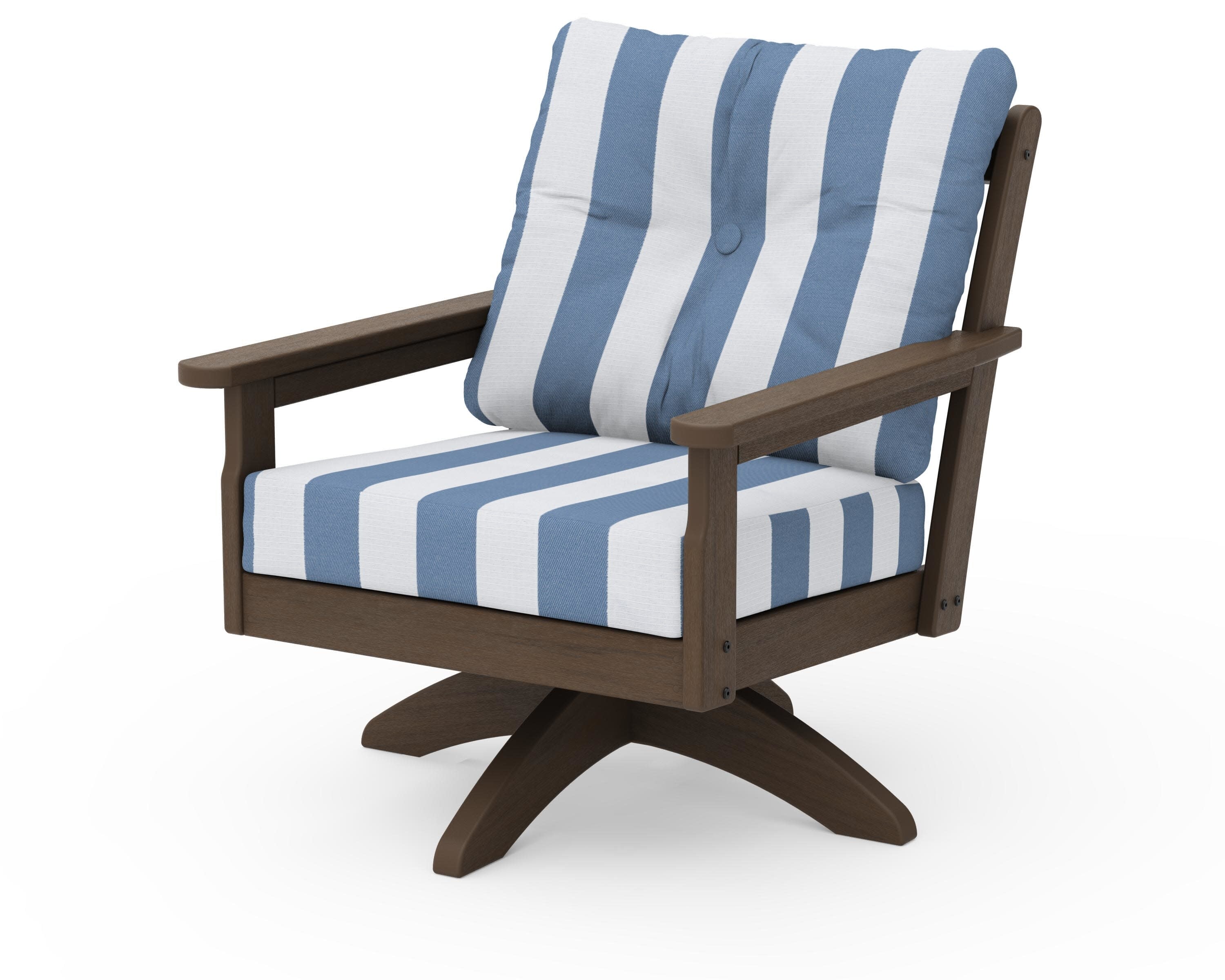 Vineyard Deep Seating Swivel Chair in Kona / Cabana Stripe Sky Blue