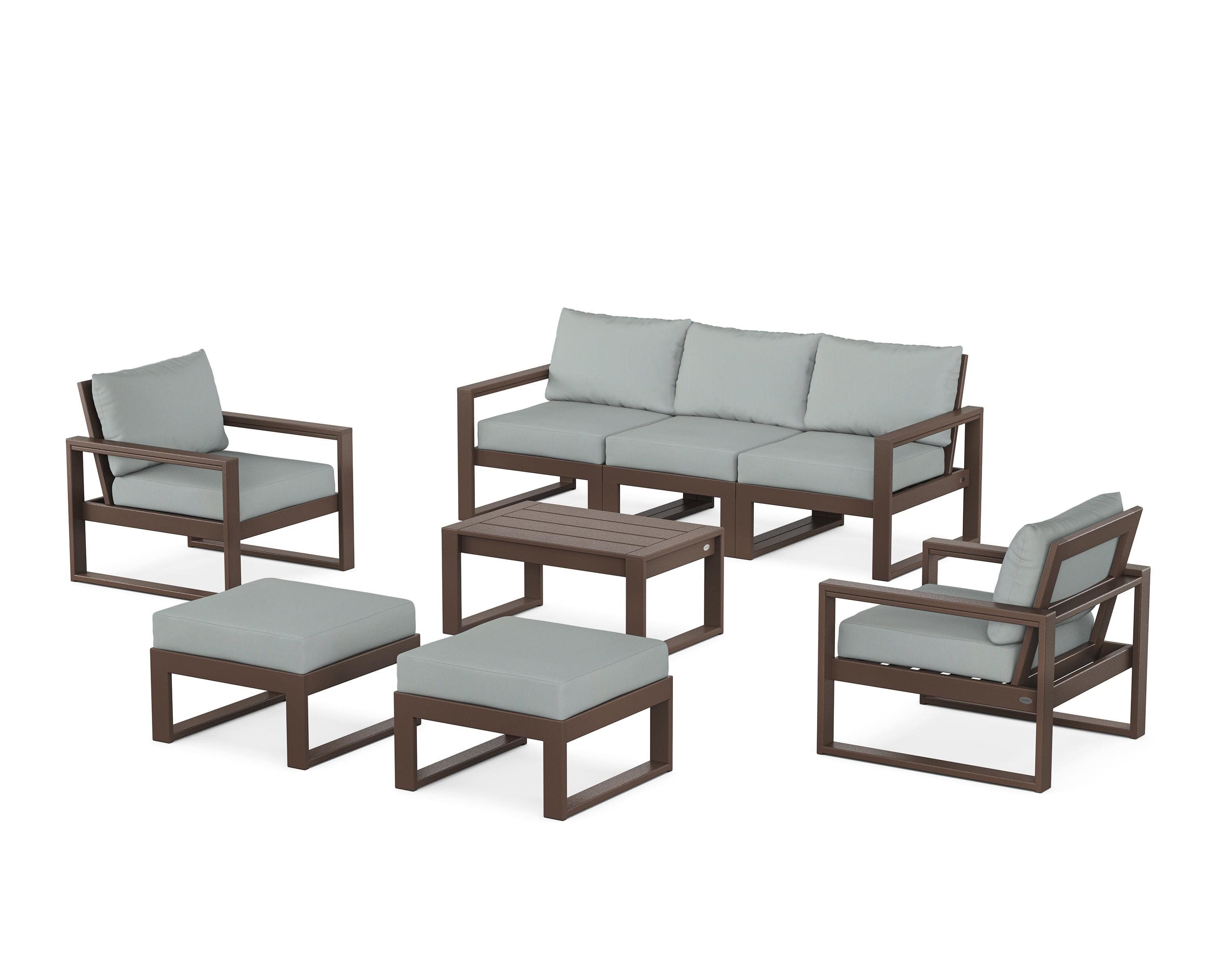 EDGE Sectional 8-Piece Lounge Sofa Set in Mahogany / Spa