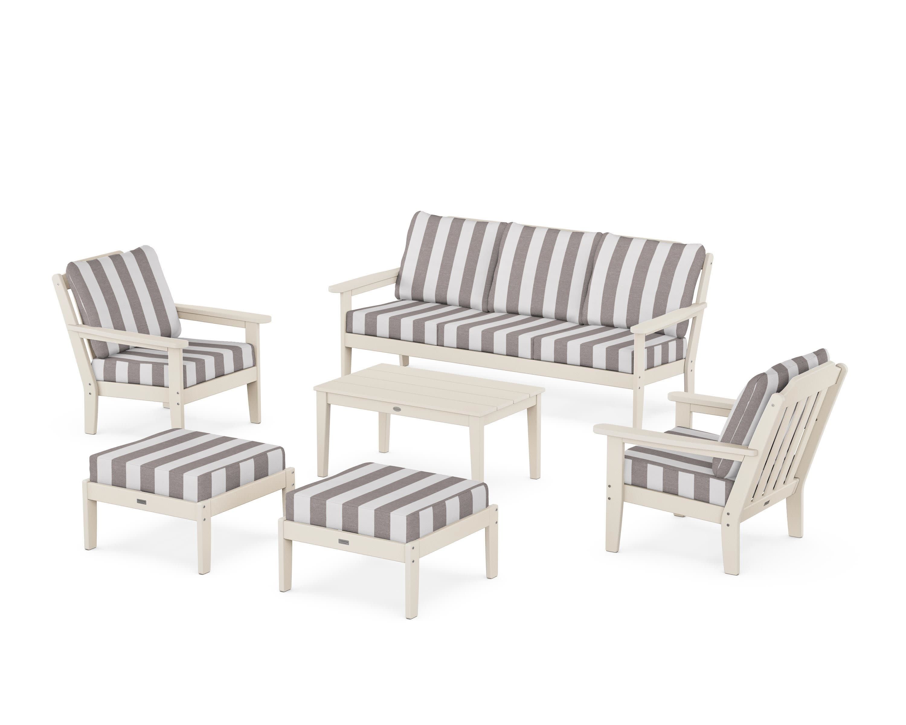 Cottage 6-Piece Lounge Sofa Set in Sand / Cabana Stripe Grey Mist