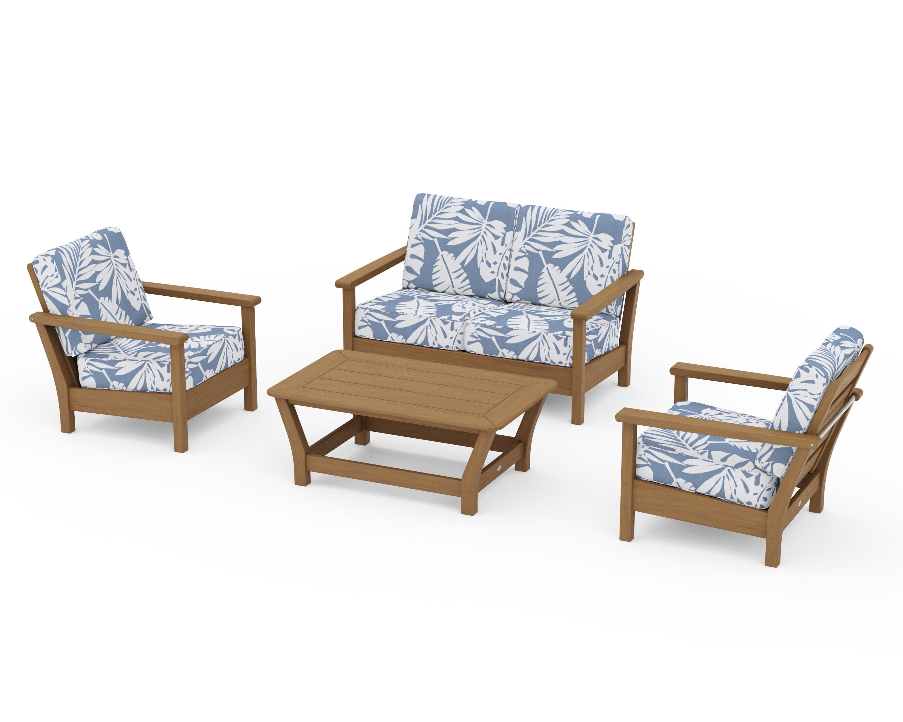 Harbour 4-Piece Deep Seating Set in Natural / Leaf Sky Blue