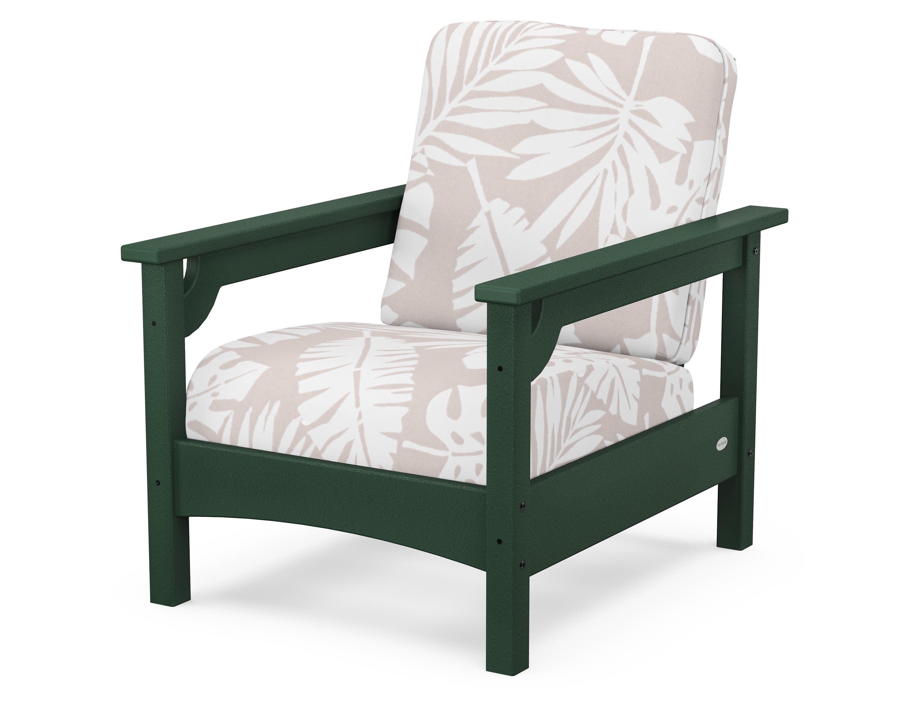 Club Chair in Green / Leaf Dune Burlap