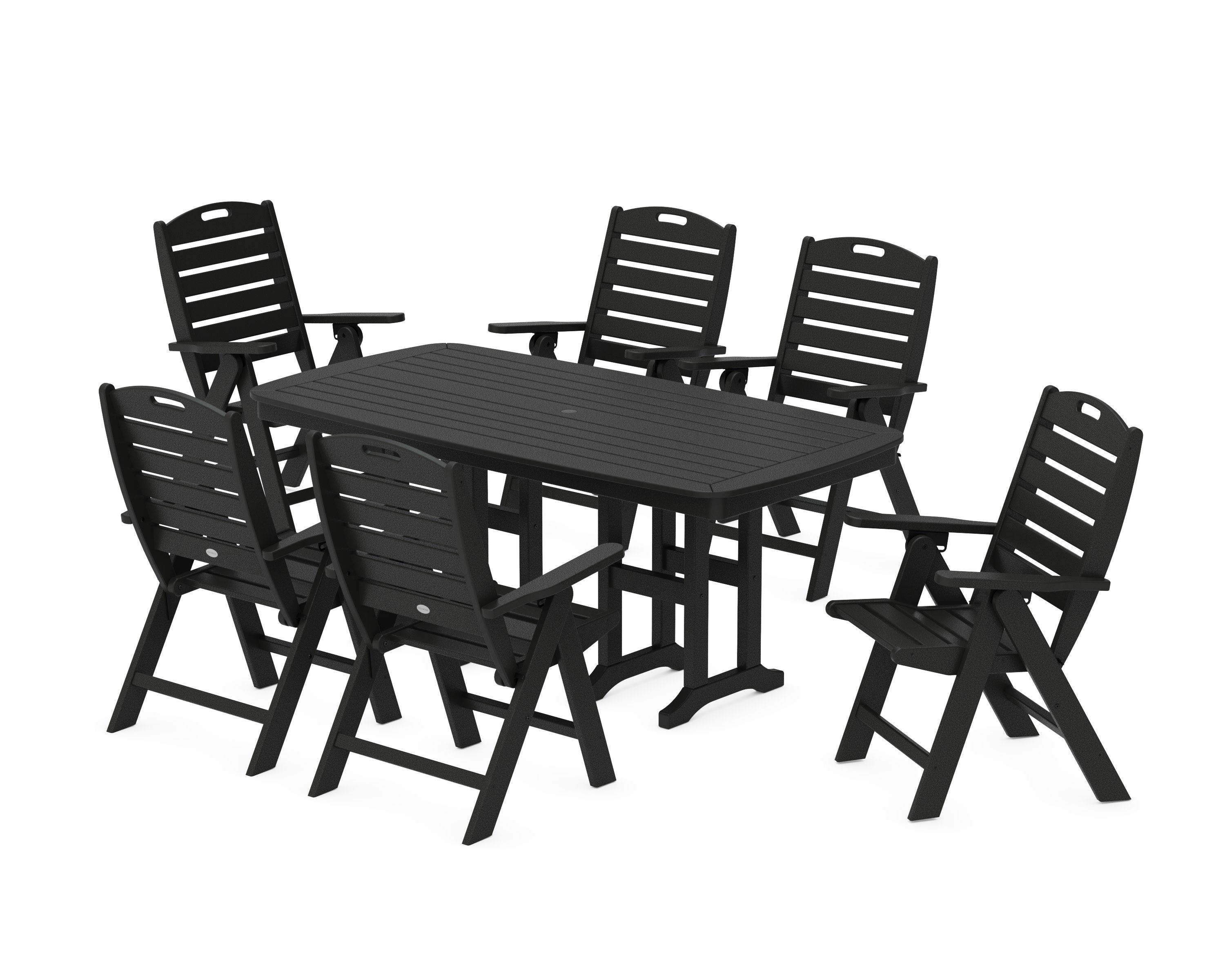 Nautical Folding Highback Chair 7-Piece Dining Set in Black