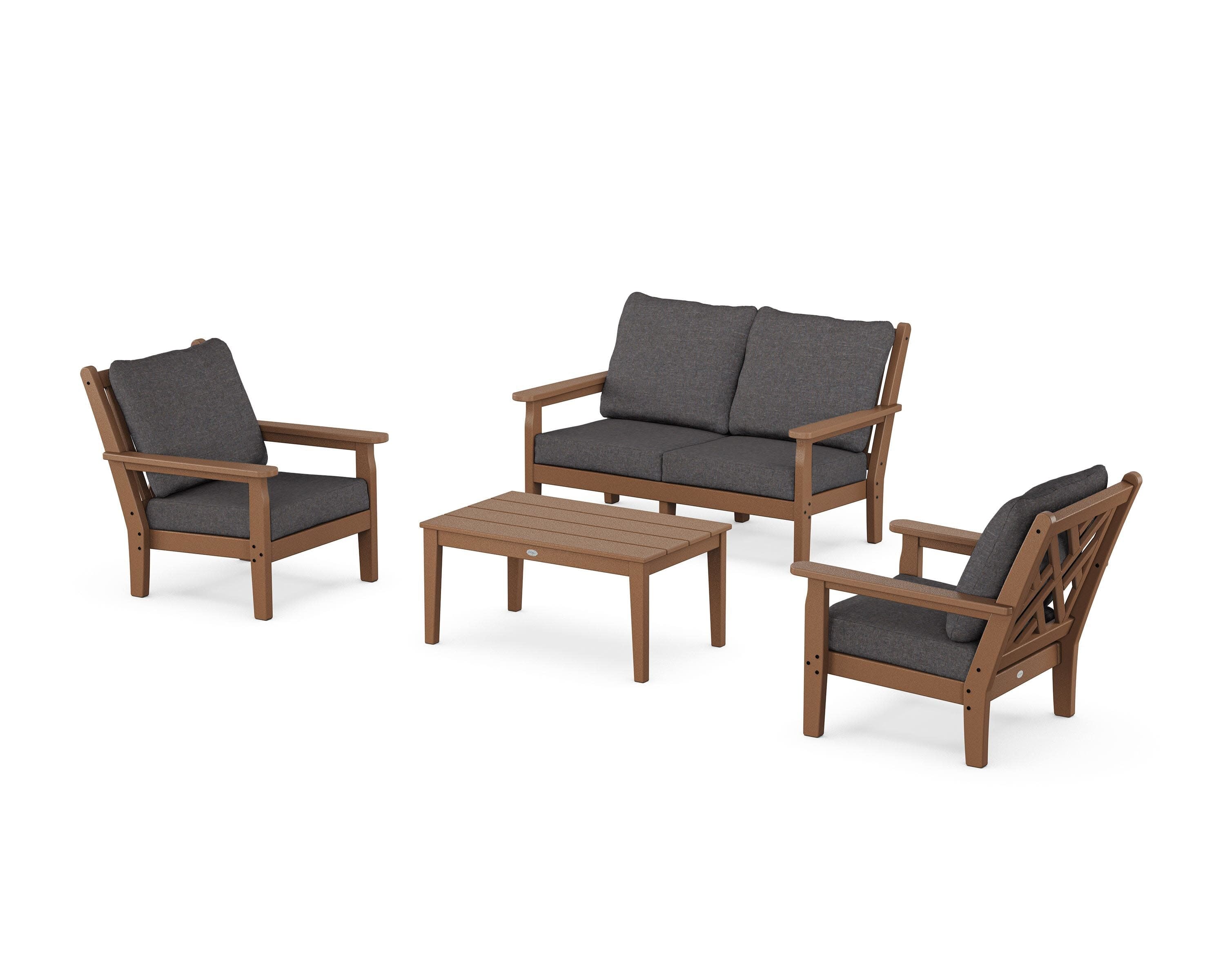 Chippendale 4-Piece Deep Seating Set with Loveseat in Teak / Ash Charcoal