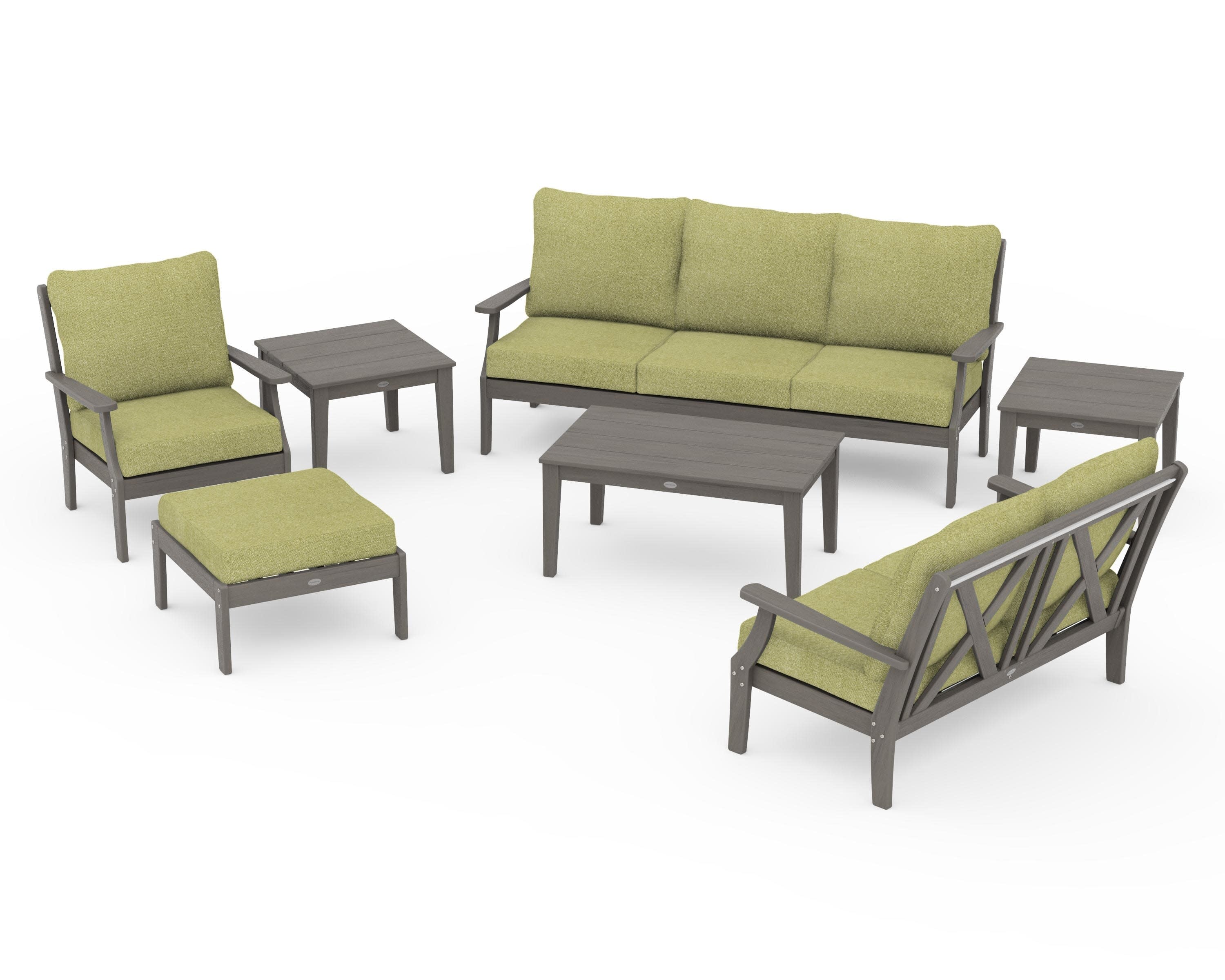Braxton 7-Piece Deep Seating Set in Driftwood / Chartreuse Boucle