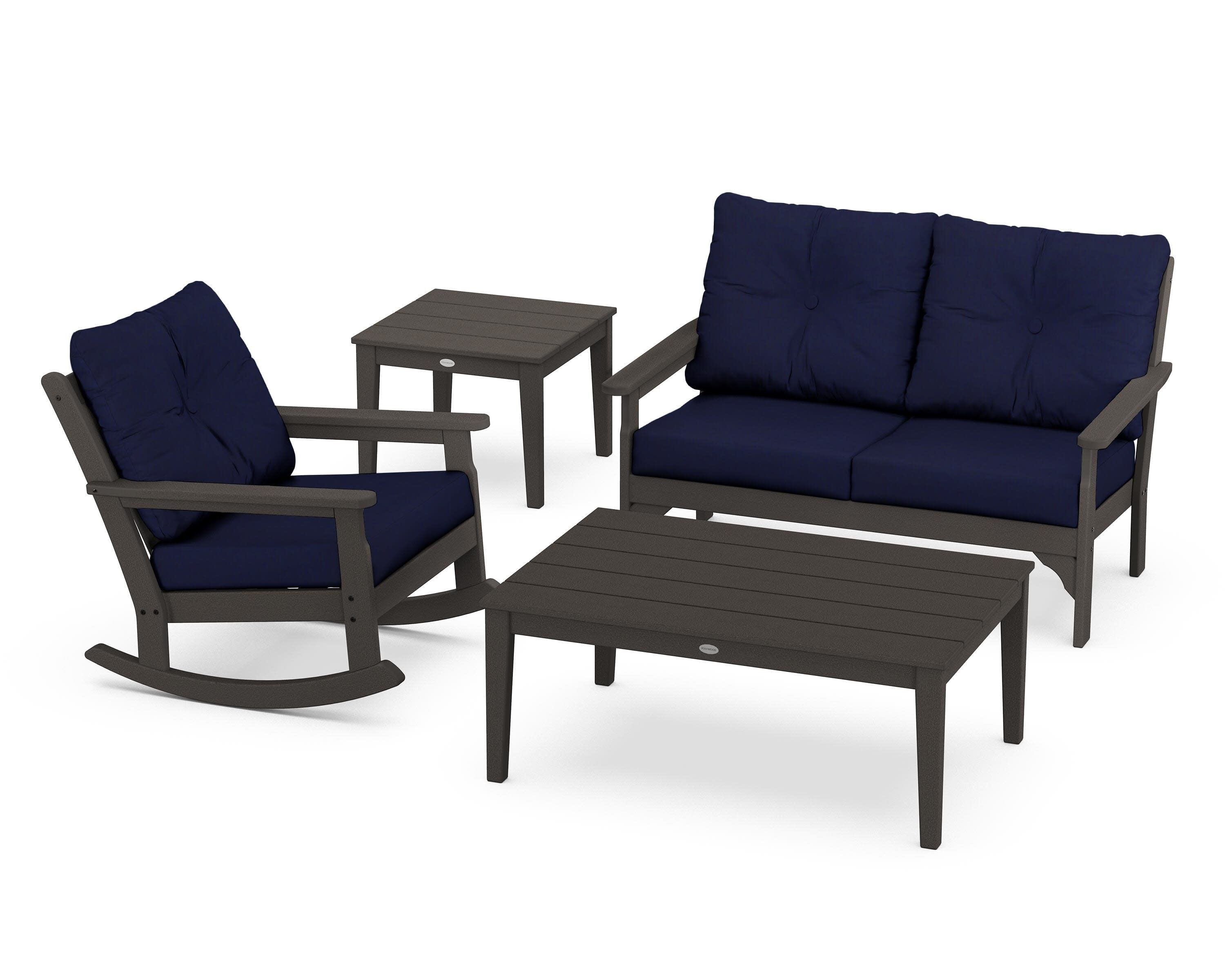 Vineyard 4-Piece Deep Seating Rocker Set in Vintage Coffee / Navy