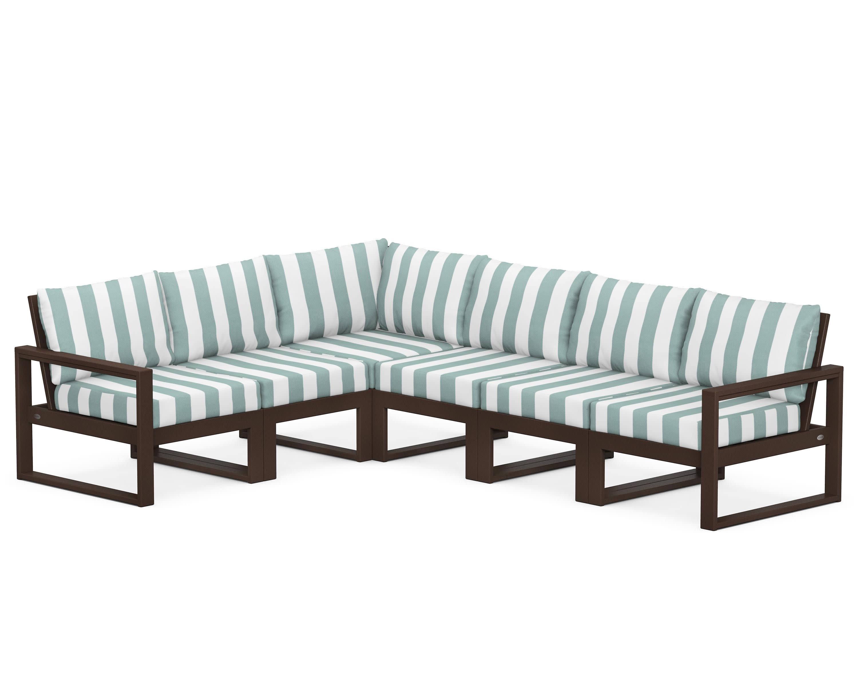 EDGE 6-Piece Modular Deep Seating Set in Mahogany / Cabana Stripe Glacier Spa