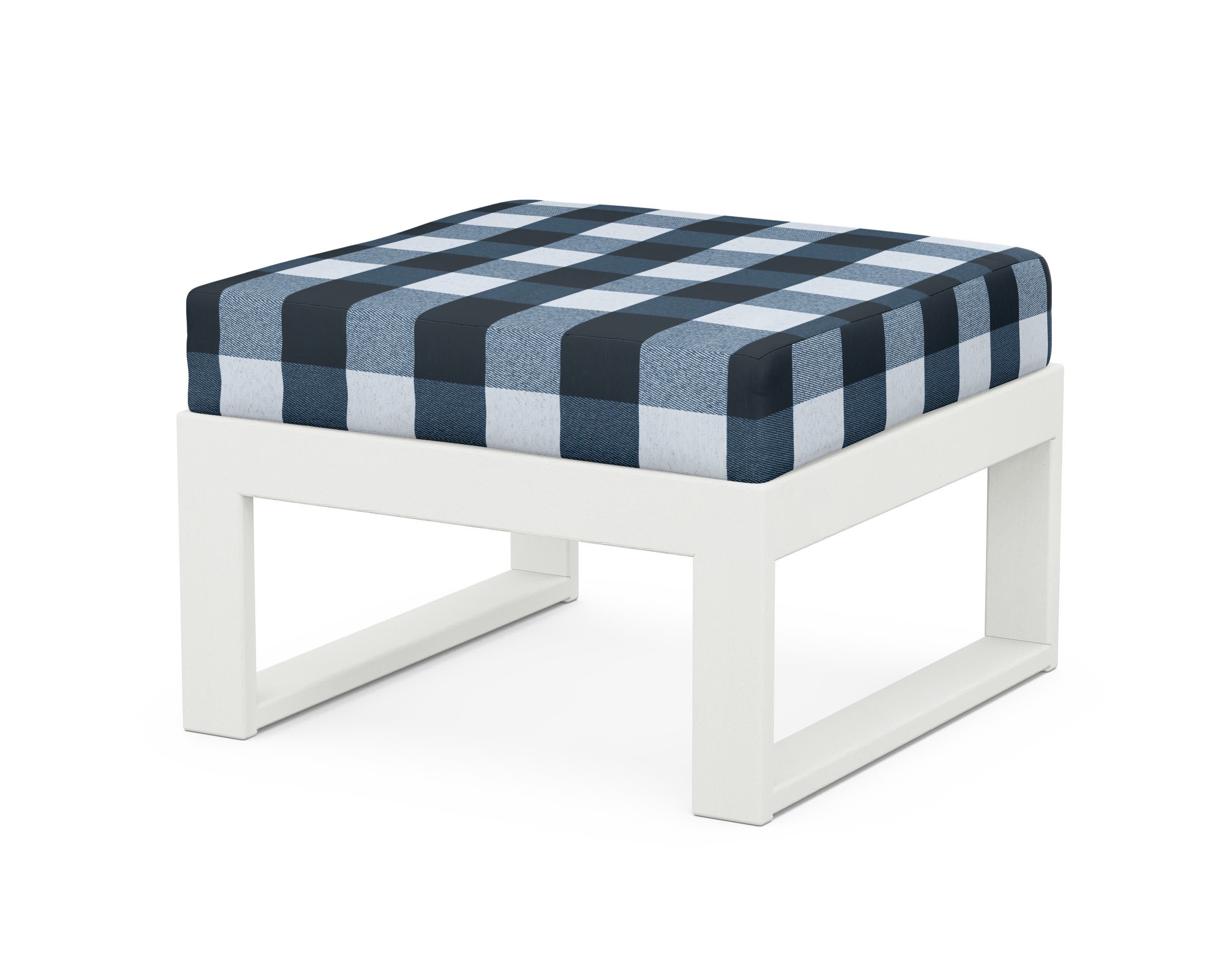 Modular Ottoman - Modern in Vintage White / Buffalo Plaid Marine Indigo