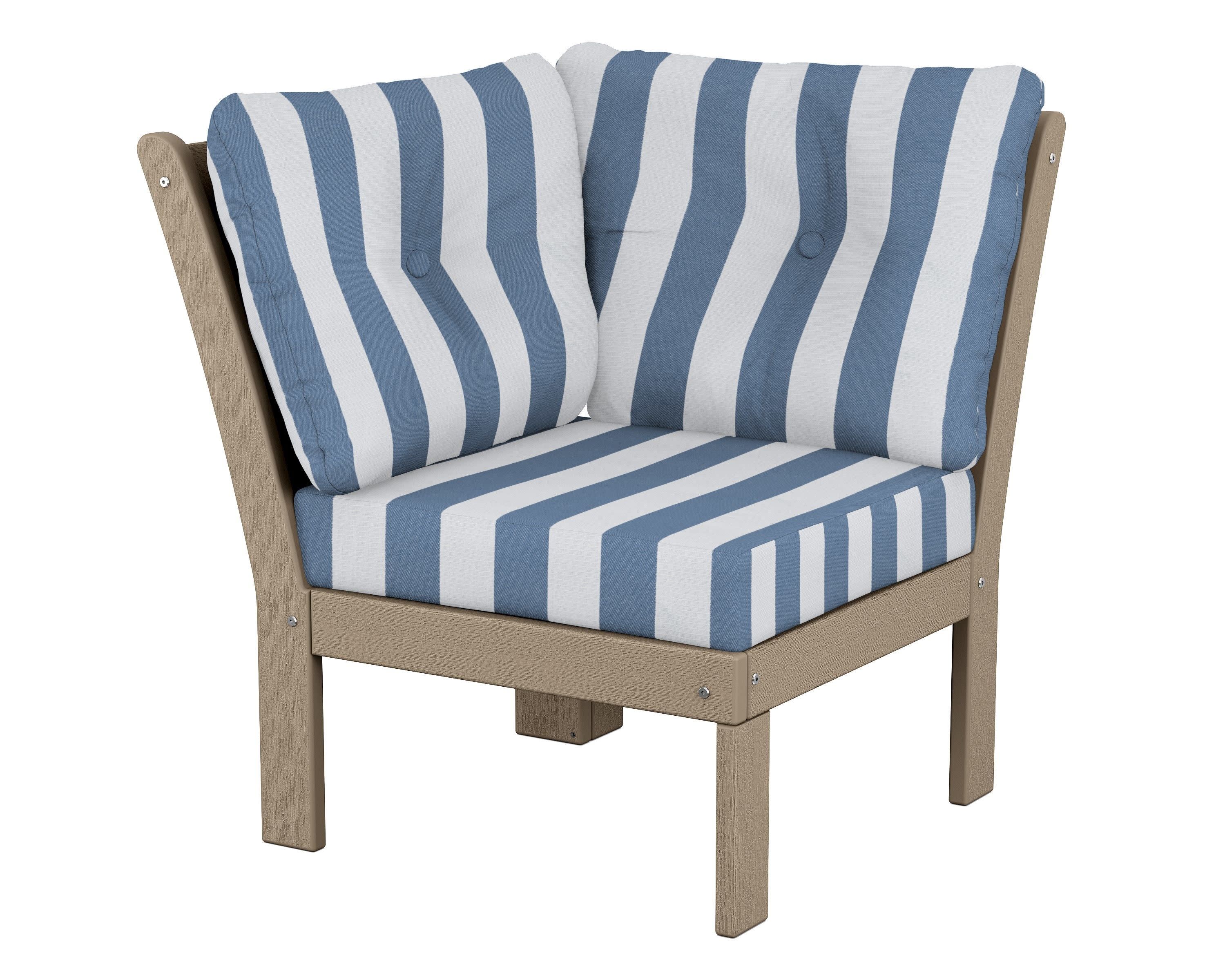 Vineyard Modular Corner Chair in Vintage Sahara / Cabana Stripe Sky Blue