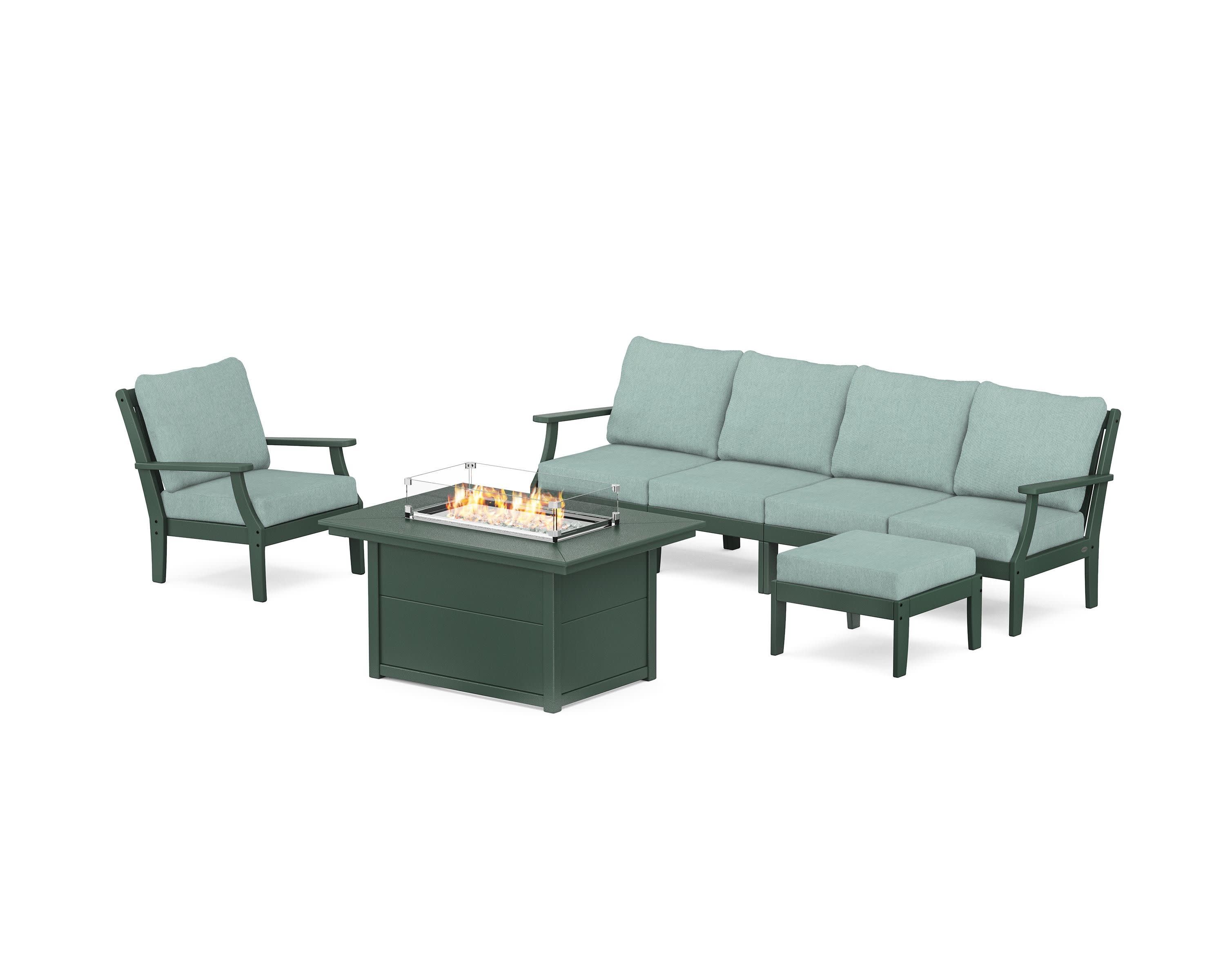 Braxton Sectional Lounge and Fire Pit Set in Green / Glacier Spa