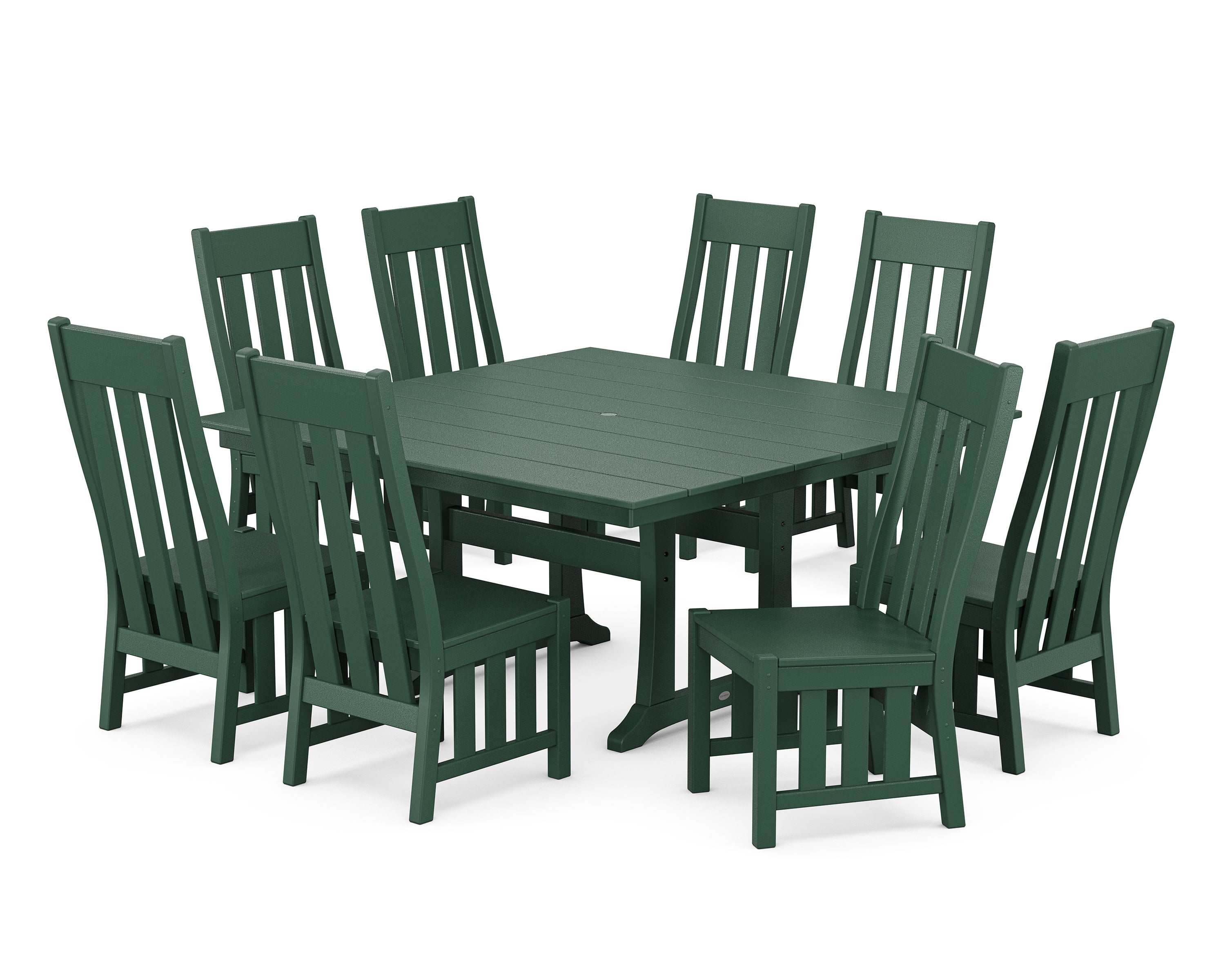 Acadia Side Chair 9-Piece Square Farmhouse Dining Set with Trestle Legs in Green