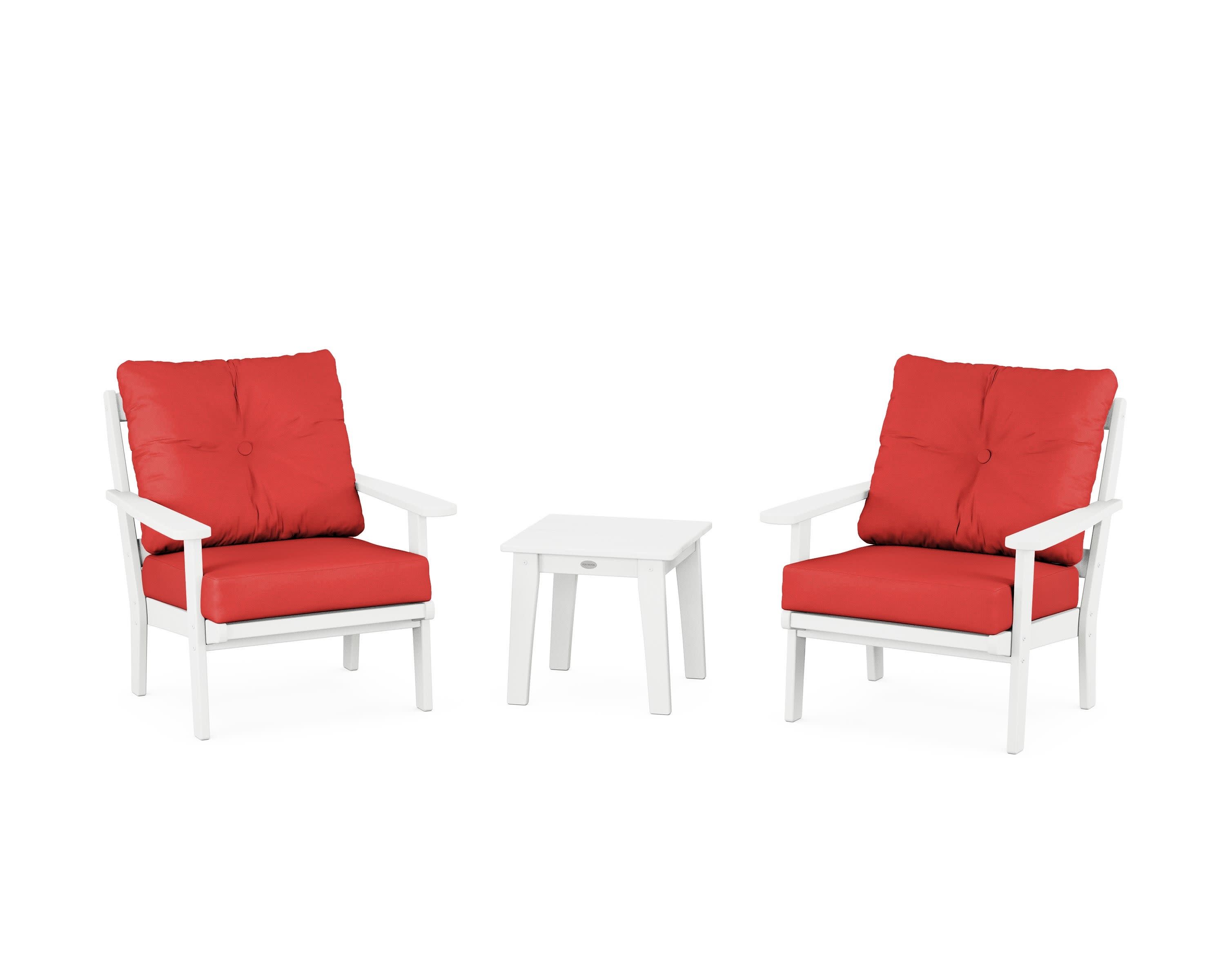 Mission 3-Piece Deep Seating Set in White / Crimson Linen