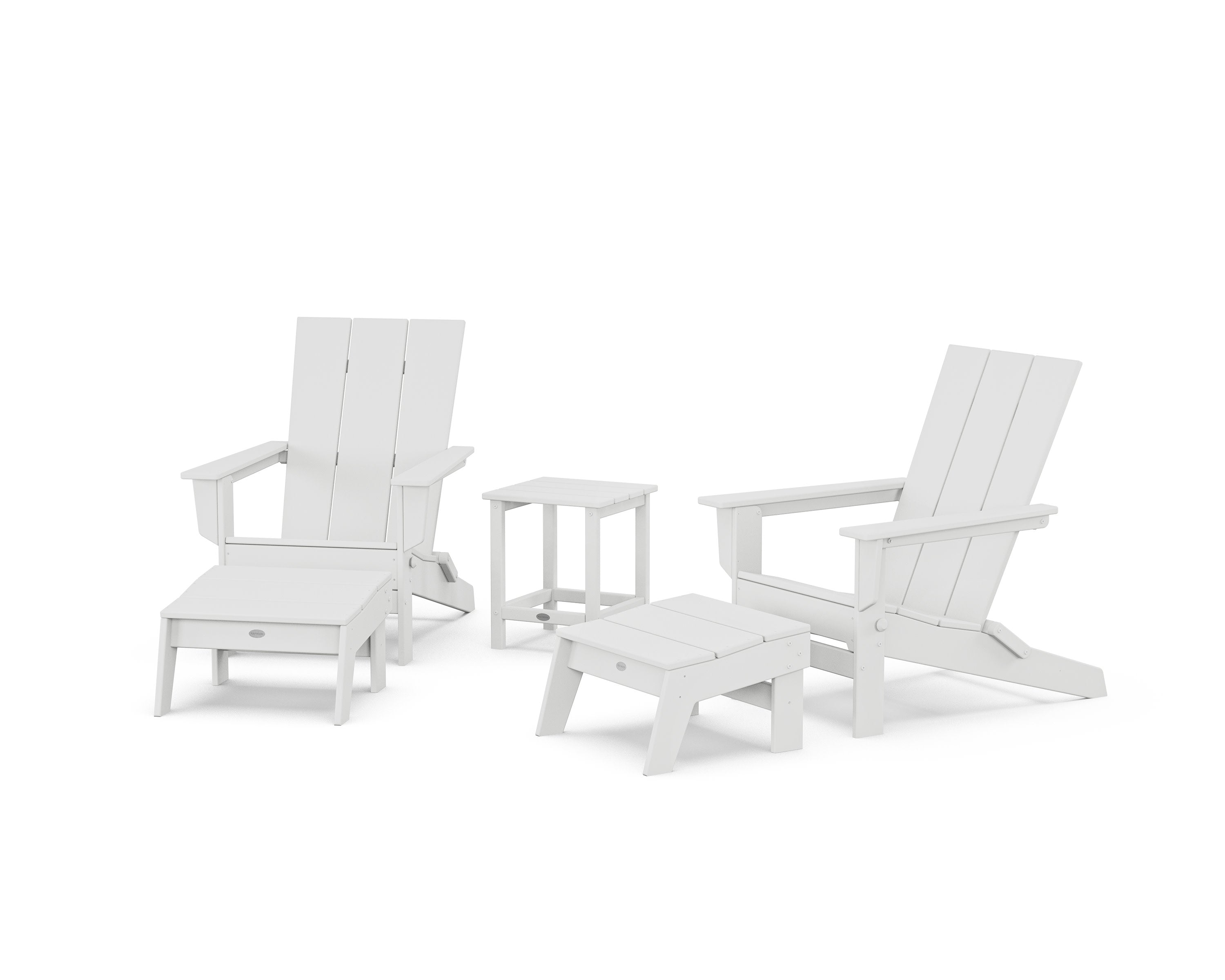 5-Piece Modern Studio Folding Adirondack Set with Ottomans and Side Table  in White