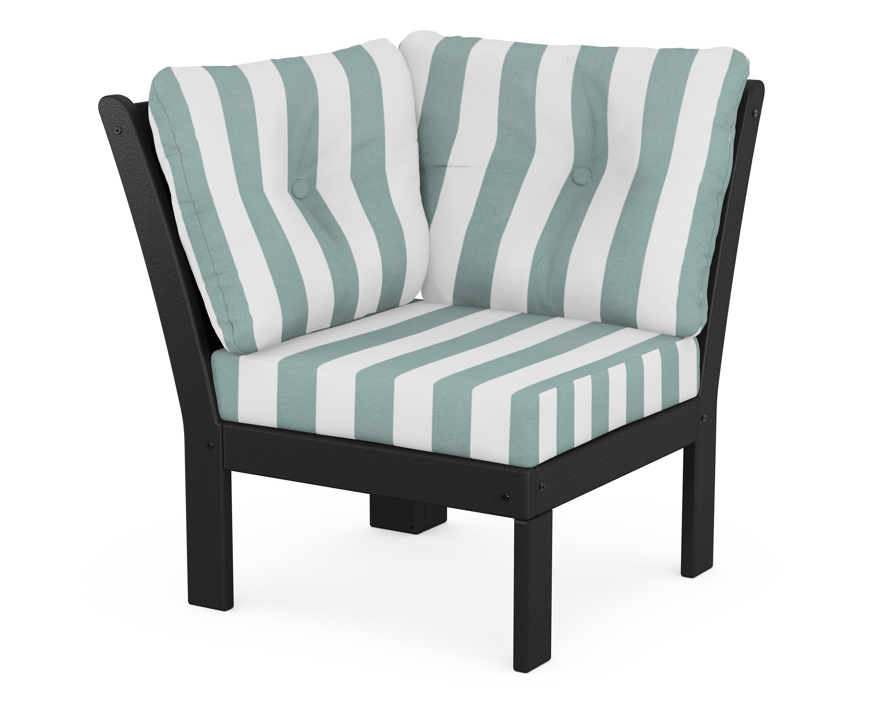 Vineyard Modular Corner Chair in Black / Cabana Stripe Glacier Spa