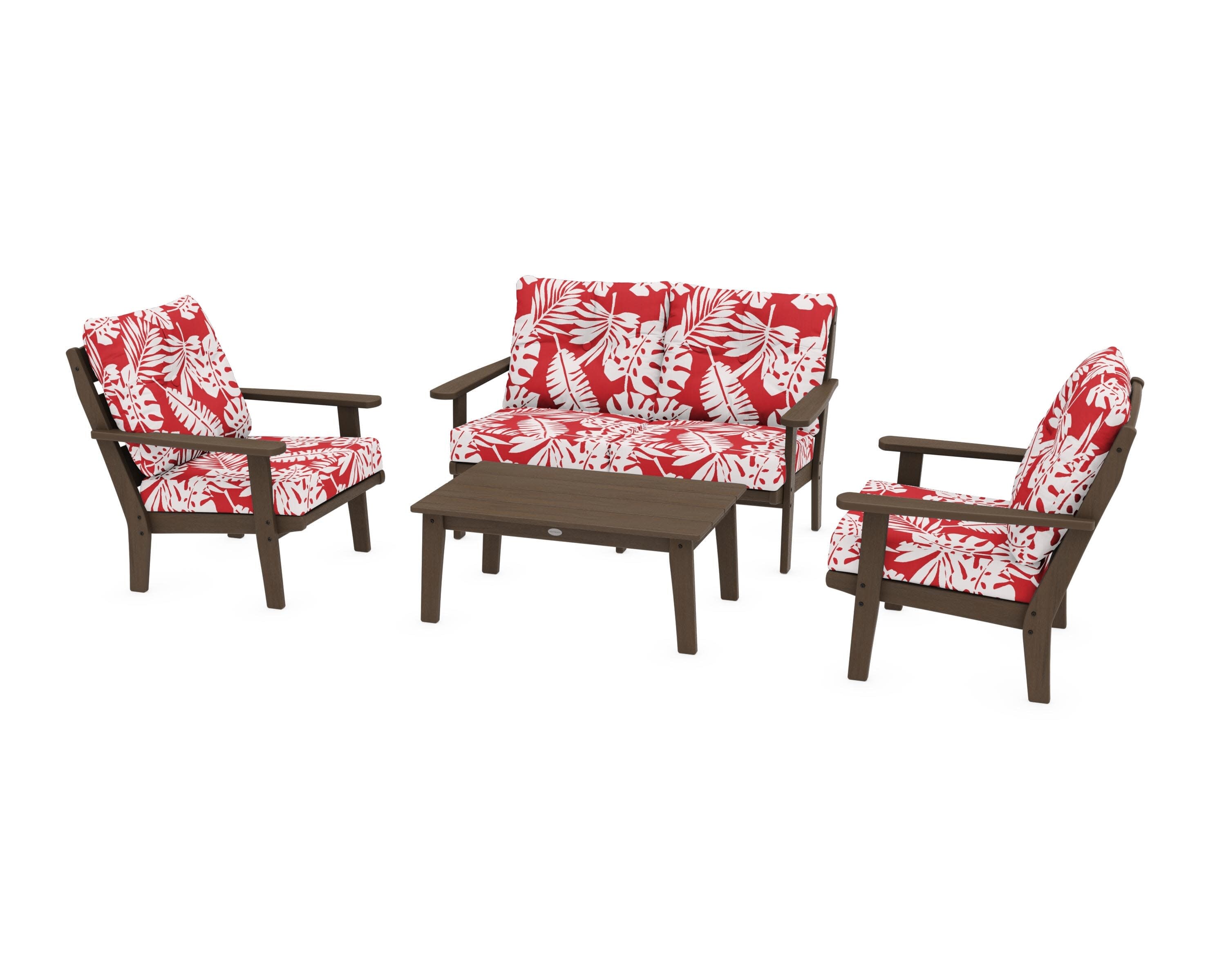 Lakeside 4-Piece Deep Seating Set in Kona / Leaf Crimson
